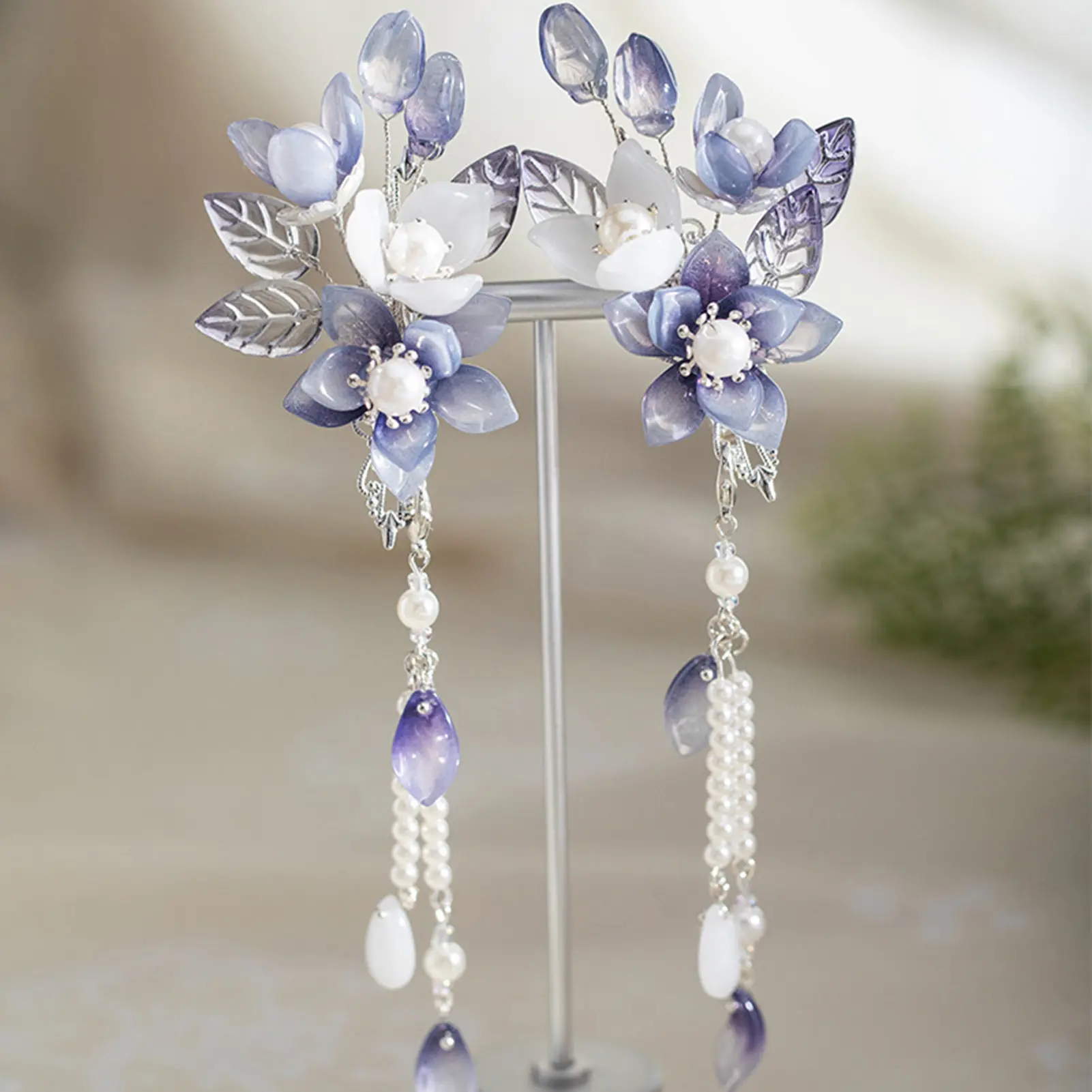 2pcs Chinese Style Tassel Hair Clips Spring Fairy Flower Hairpin For Women Girls Elegant Pearl Glass Hair Clip Hair Accessories