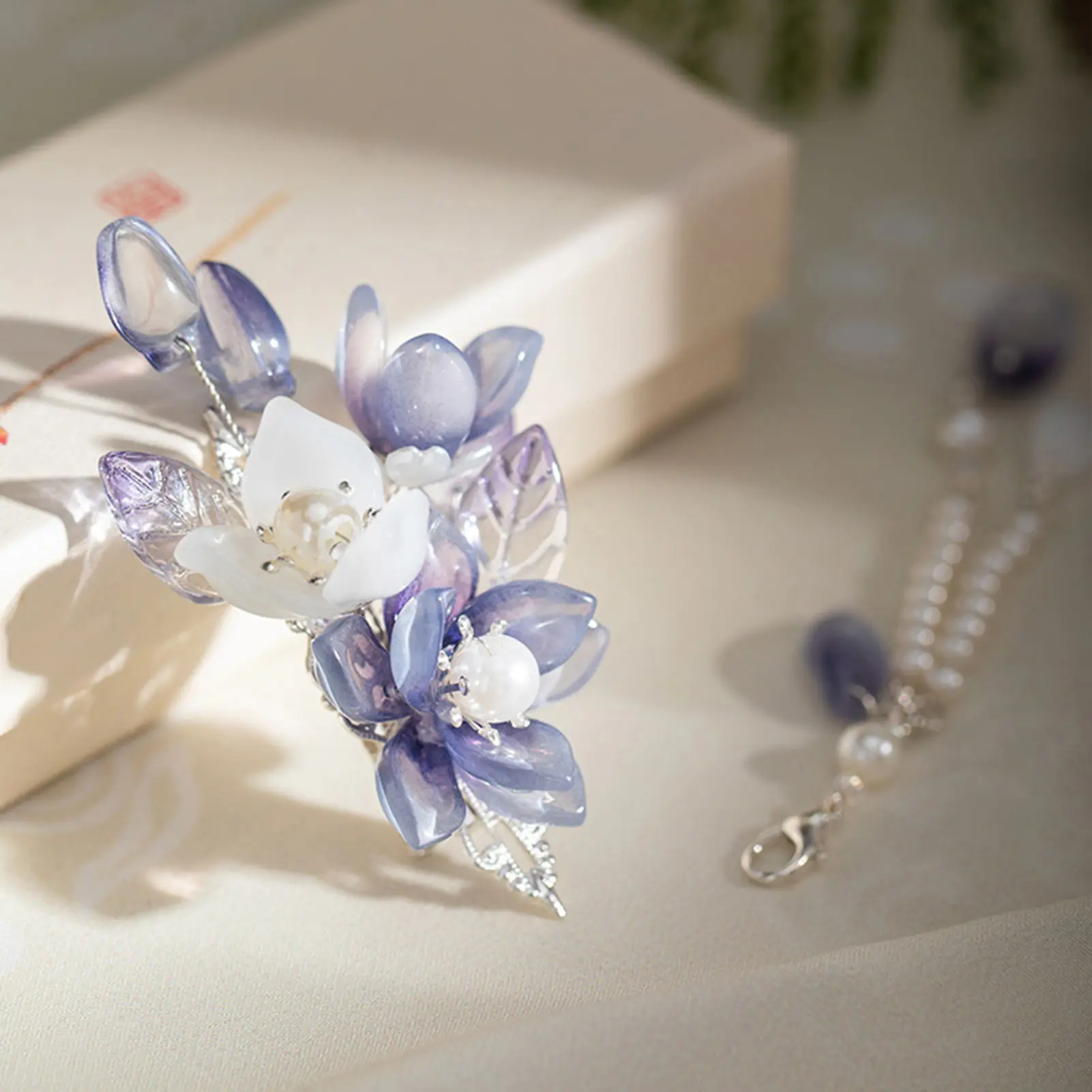 2pcs Chinese Style Tassel Hair Clips Spring Fairy Flower Hairpin For Women Girls Elegant Pearl Glass Hair Clip Hair Accessories