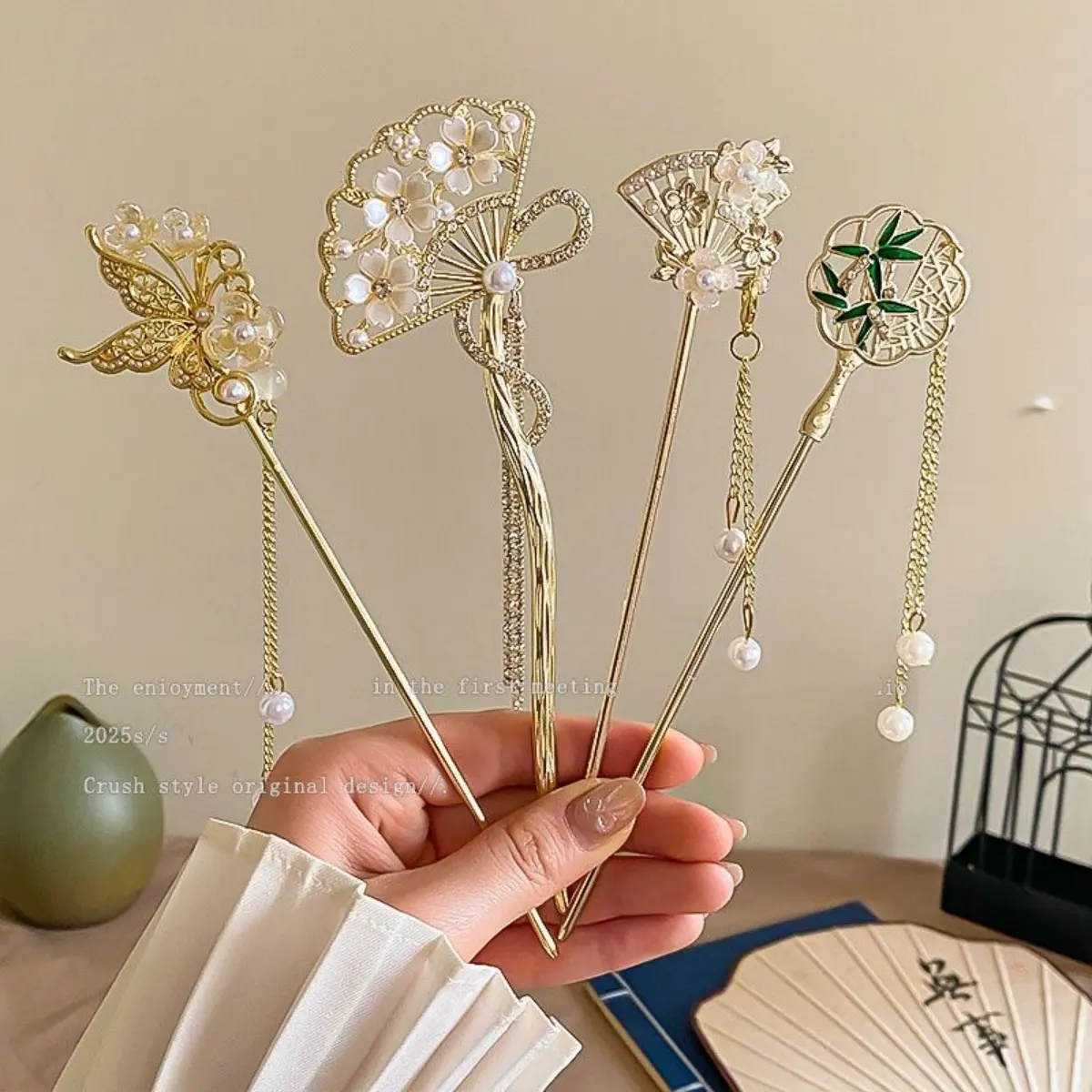 Neo Chinese Style Jewelry Hairpin For Women Glitter Butterfly Flower Pearl Tassel Hair Stick Girls Fashion Hair Accessories 1pc