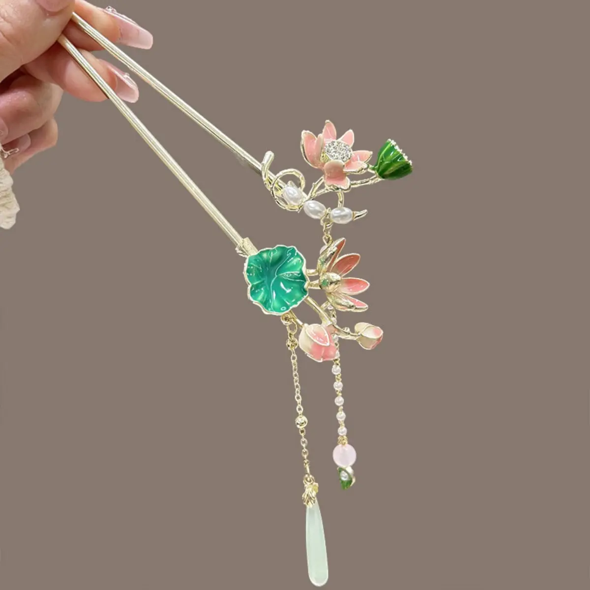 Fairy Lotus Tassel Hairpin For Girls Simulated Lotus Seedpod Hair Stick Not Fading Metal Hair Accessories Hanfu Hair Pins 1pc