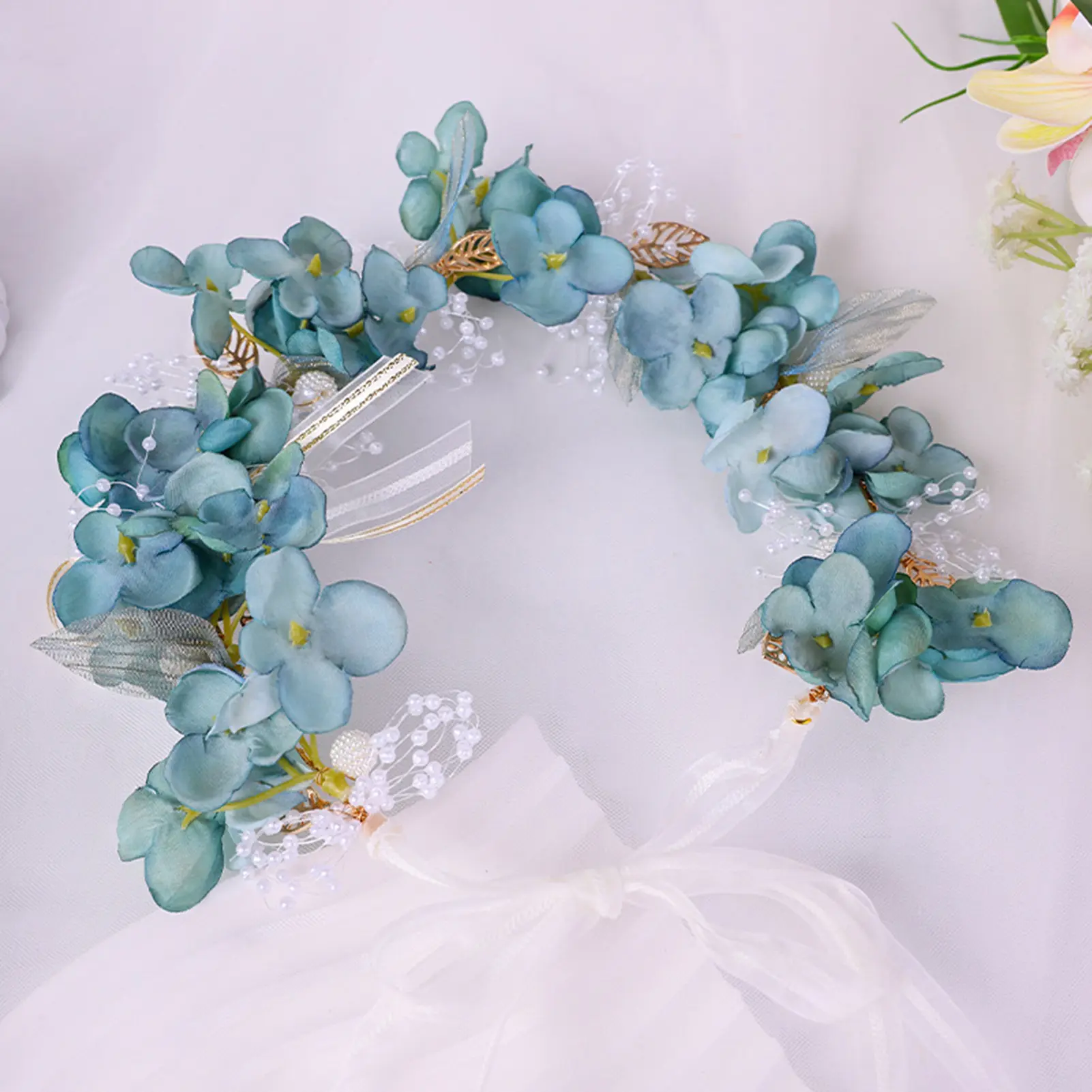 Handmade Flower Crown For Women Blue Forest Floral Wreath Headband Sweety Romantic Hair Accessories Girls Photography Props