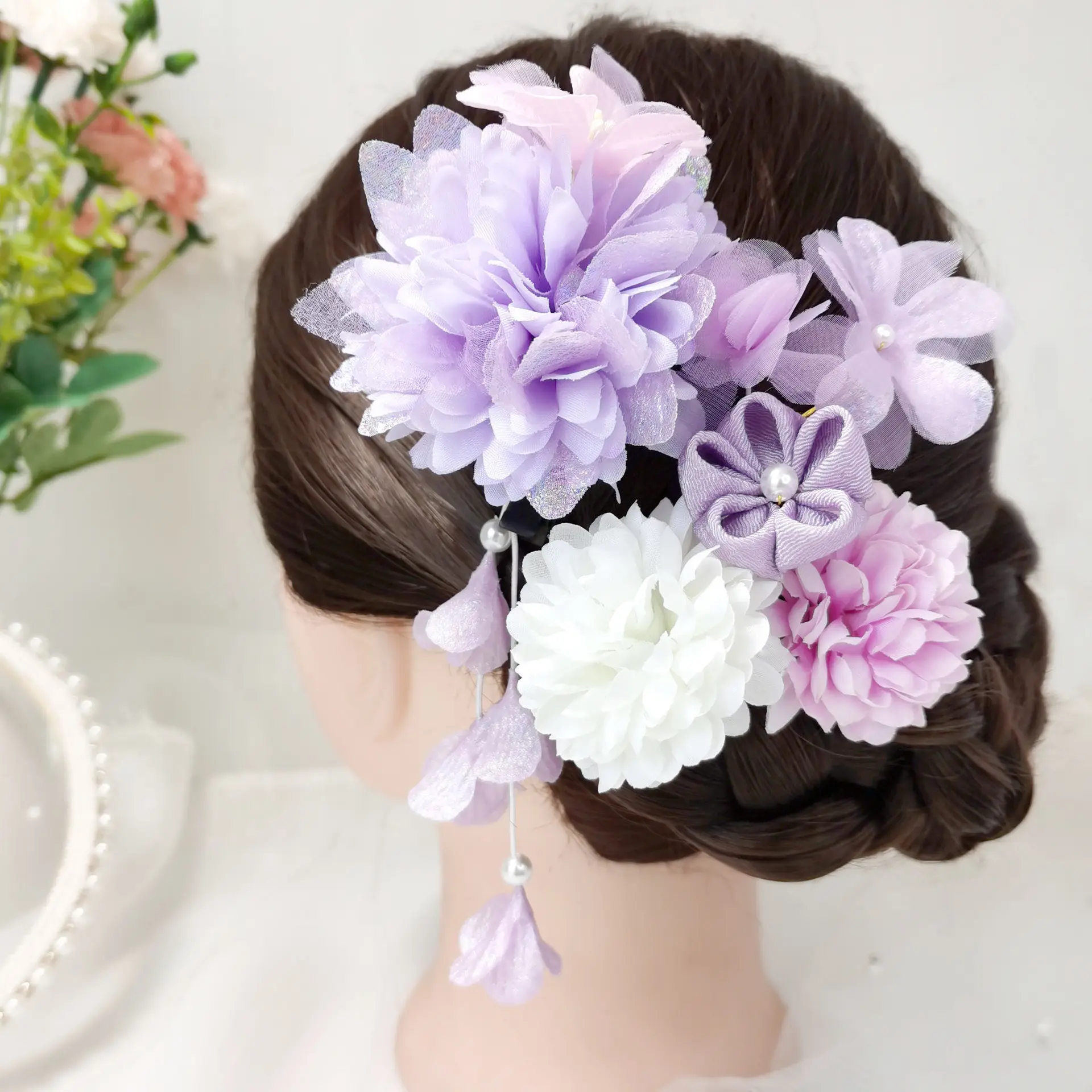 Japanese Style Hairpin Set Spring Flower Element Hair Stick For Women Elegant Vintage Girls Hair Clip Silk Hair Accessories
