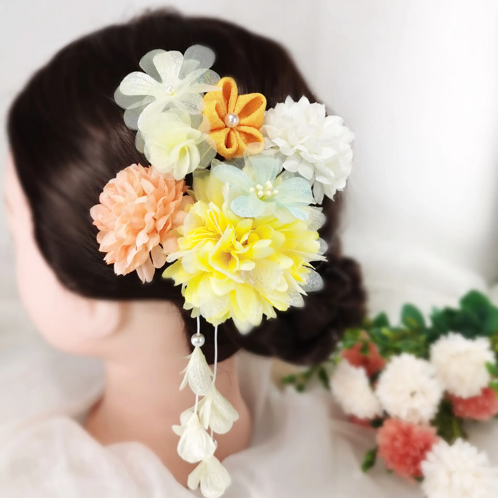 Japanese Style Hairpin Set Spring Flower Element Hair Stick For Women Elegant Vintage Girls Hair Clip Silk Hair Accessories
