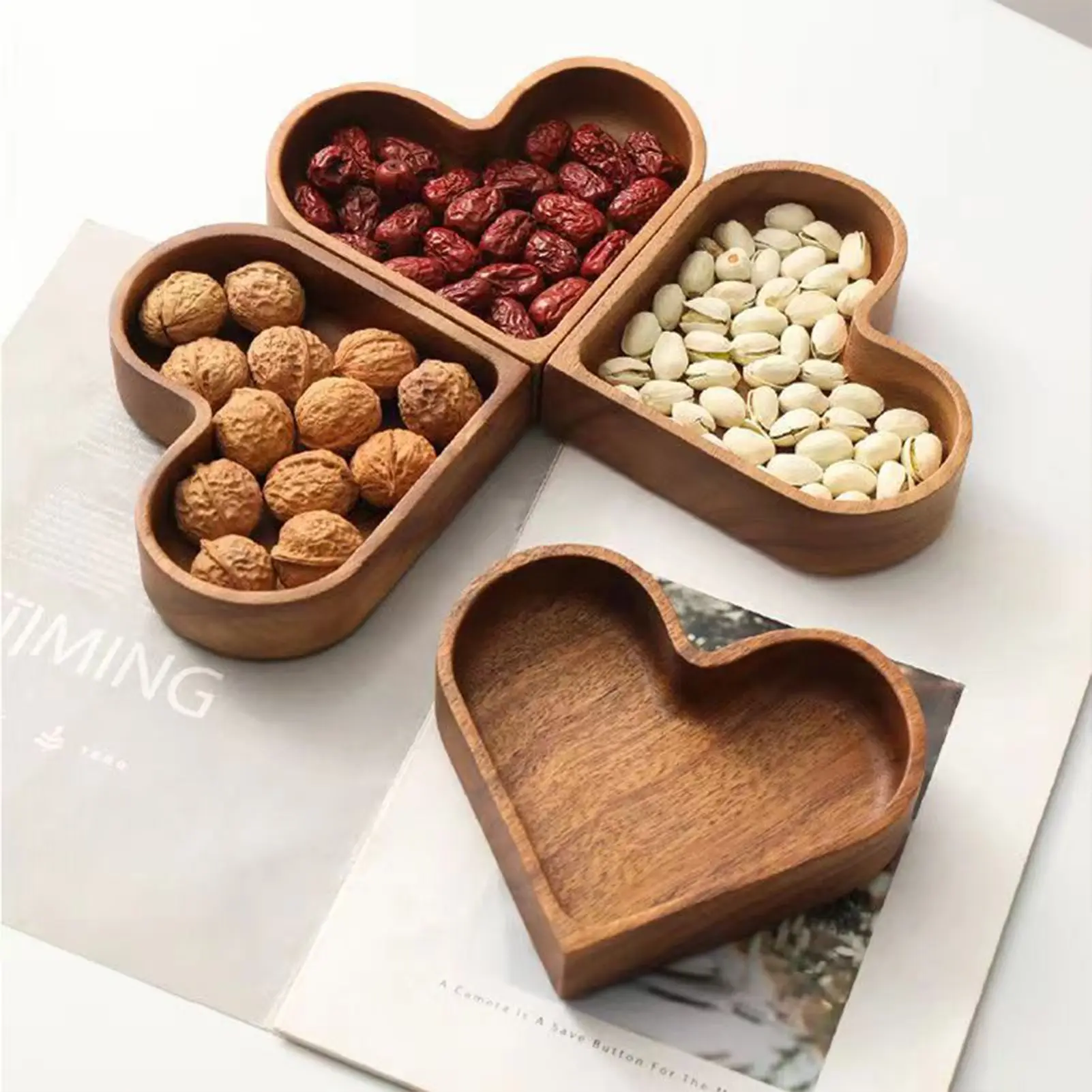 Solid Wood Tray Creative Heart Shaped Walnut Tray For Nuts Fruits Candies Desserts Snacks Jewelry Accessory Home Storage Tray