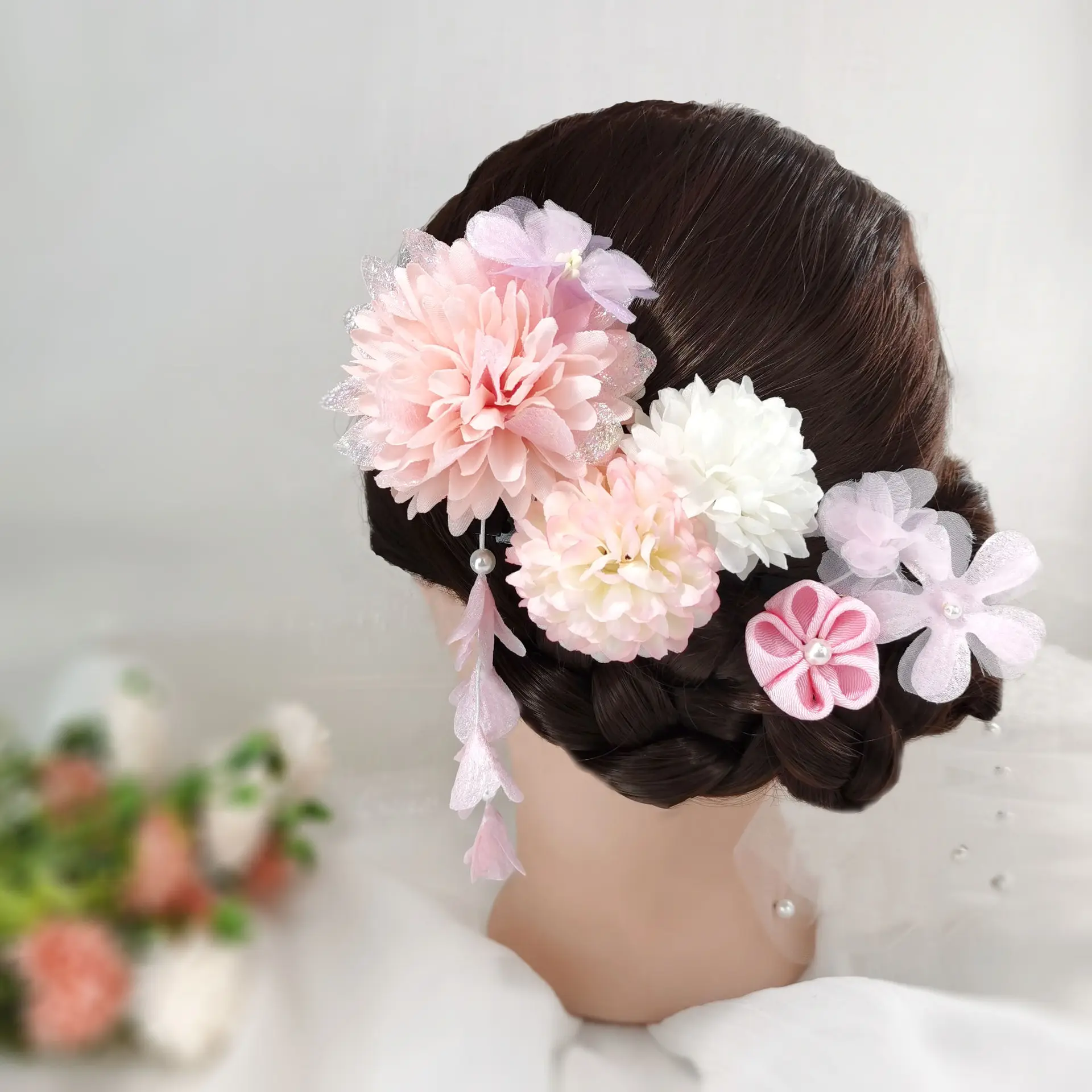 Japanese Style Hairpin Set Spring Flower Element Hair Stick For Women Elegant Vintage Girls Hair Clip Silk Hair Accessories