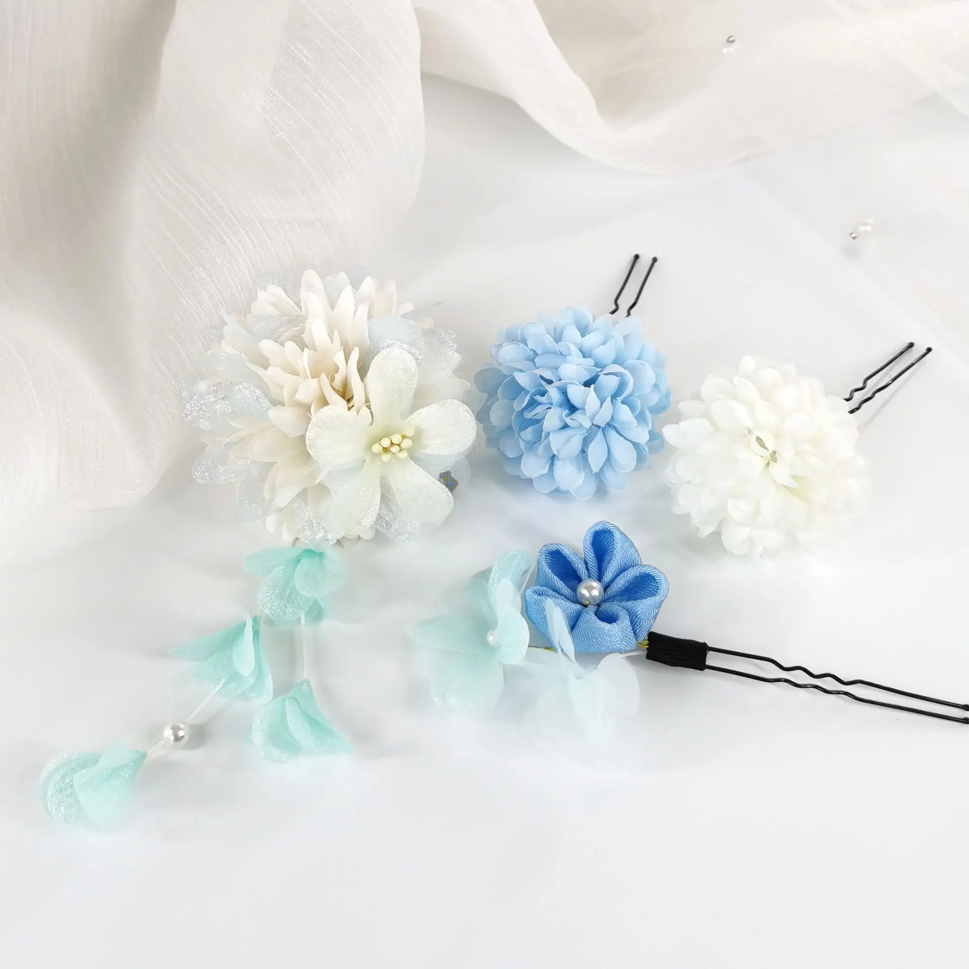 Japanese Style Hairpin Set Spring Flower Element Hair Stick For Women Elegant Vintage Girls Hair Clip Silk Hair Accessories