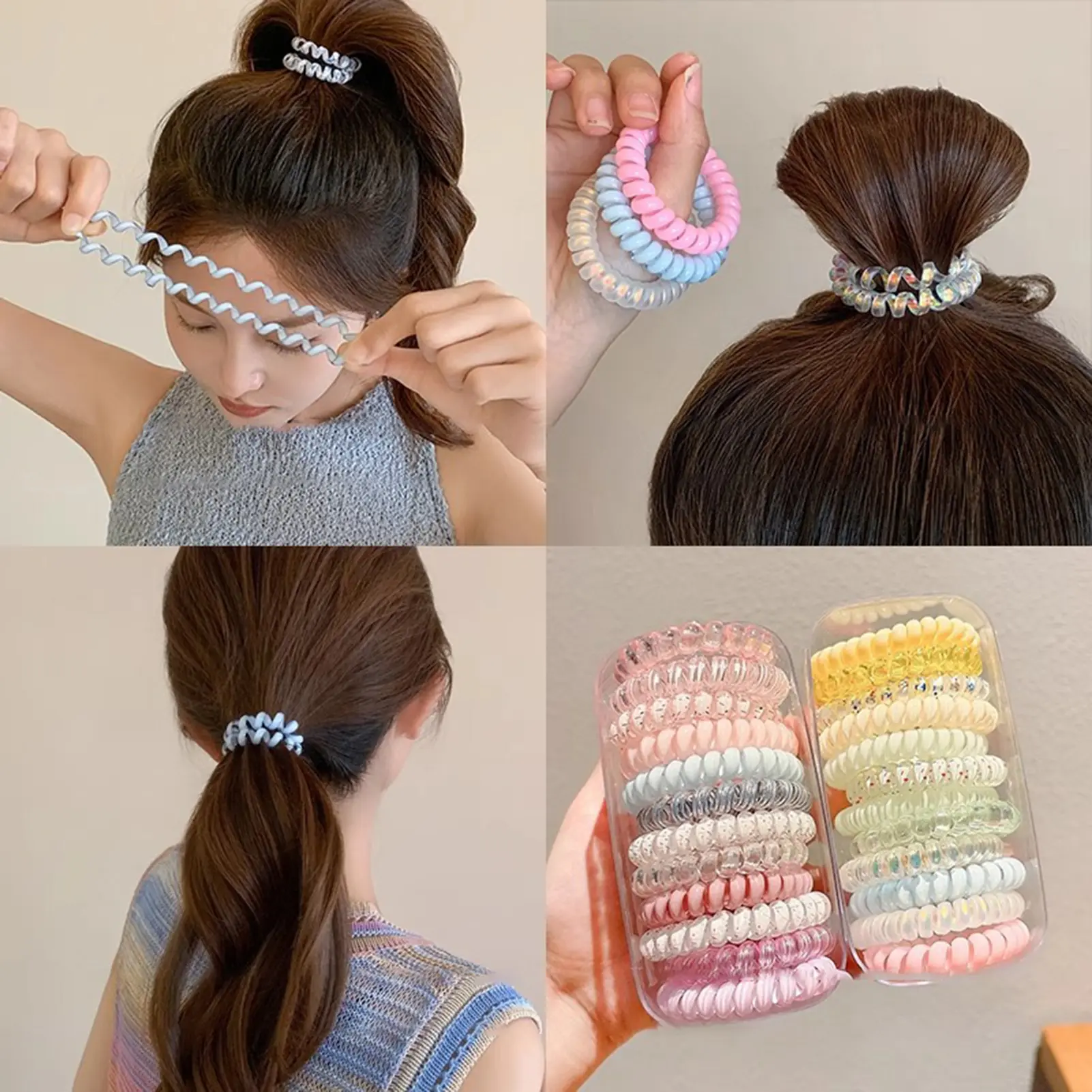 10/12pcs Hair Ropes For Women Macaron Colored Telephone Line Headband Sweety High Elasticity Headband Set Girls Daily Hair Ropes