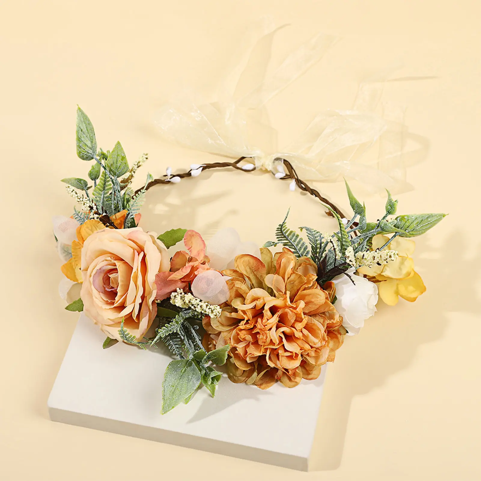 Boho Flower Crown For Women Elegant Forest Style Handmade Flower Garland Headband Girls Photography Props Hair Accessories 1pc