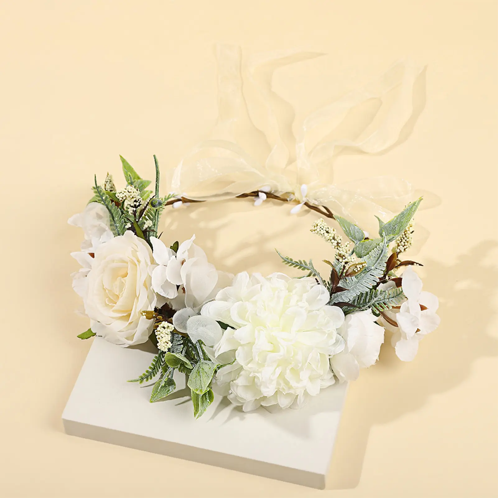 Boho Flower Crown For Women Elegant Forest Style Handmade Flower Garland Headband Girls Photography Props Hair Accessories 1pc