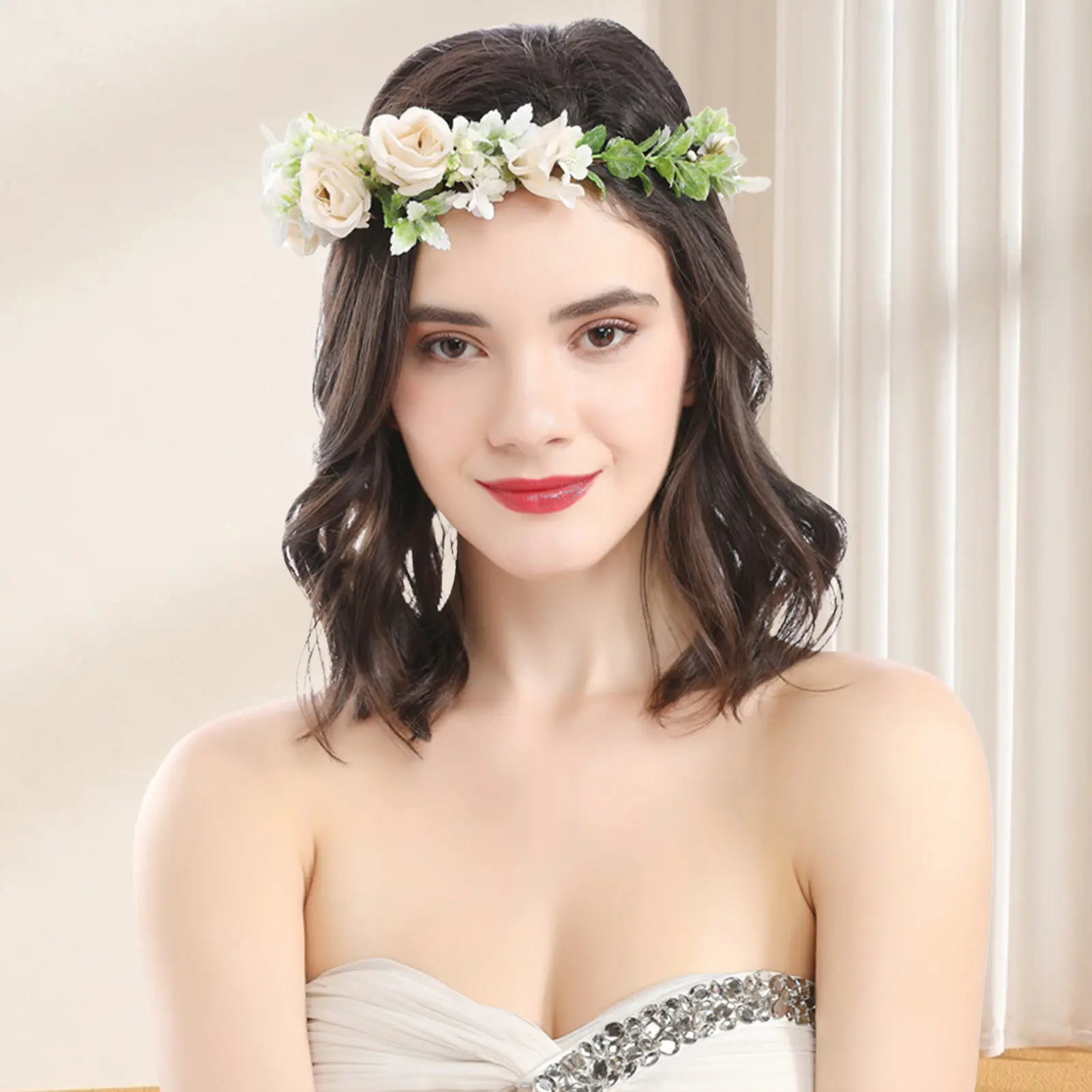 Boho Flower Crown For Women Elegant Forest Style Handmade Flower Garland Headband Girls Photography Props Hair Accessories 1pc