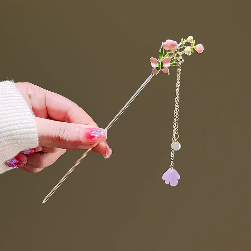 New Chinese Style Hairpin Elegant Cloisonne Flower Hair Stick For Women Vintage Exquisite Hanfu Hair Accessory Girl Hair Pins