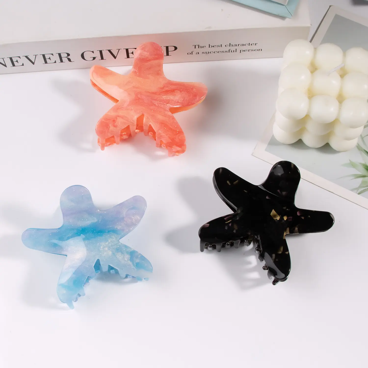 8cm Starfish Hair Claw Creative Patrick Star Color Matching Shark Gripper Gradient Acrylic Hair Clip Girls Hair Accessories 1pc