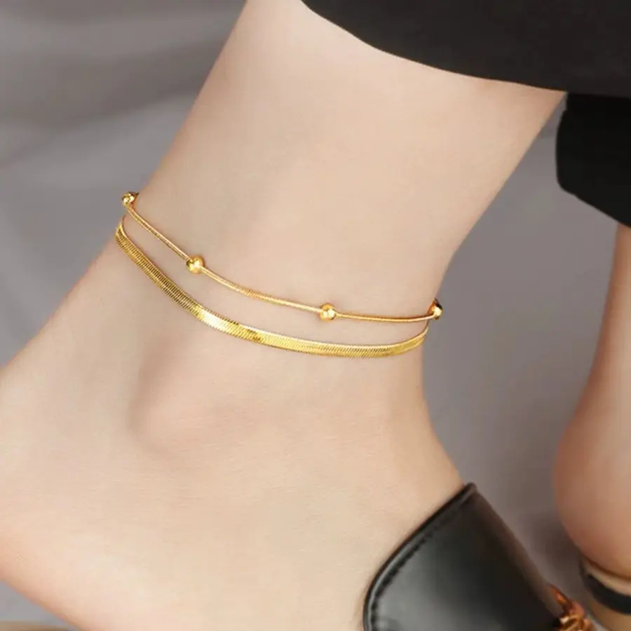 Trendy Light Luxury Anklet For Women Elegant Heart Butterfly Design Titanium Steel Bracelets Non Fading Foot Decor Accessories