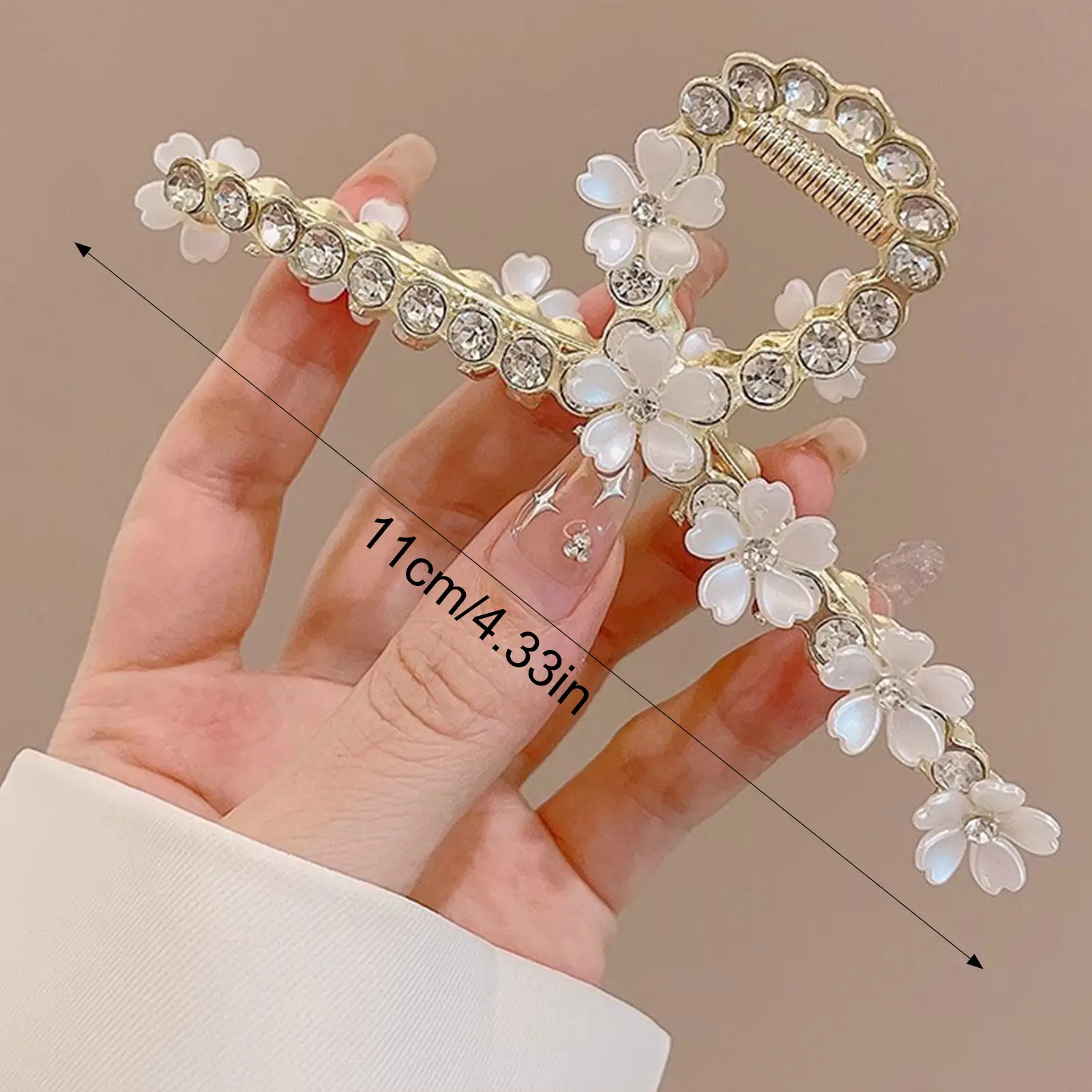 Trendy Glitter Flower Hair Claw For Women Large Rhinestone Sakura Shark Gripper Exquisite Elegant Girls Jewelry Hair Accessories