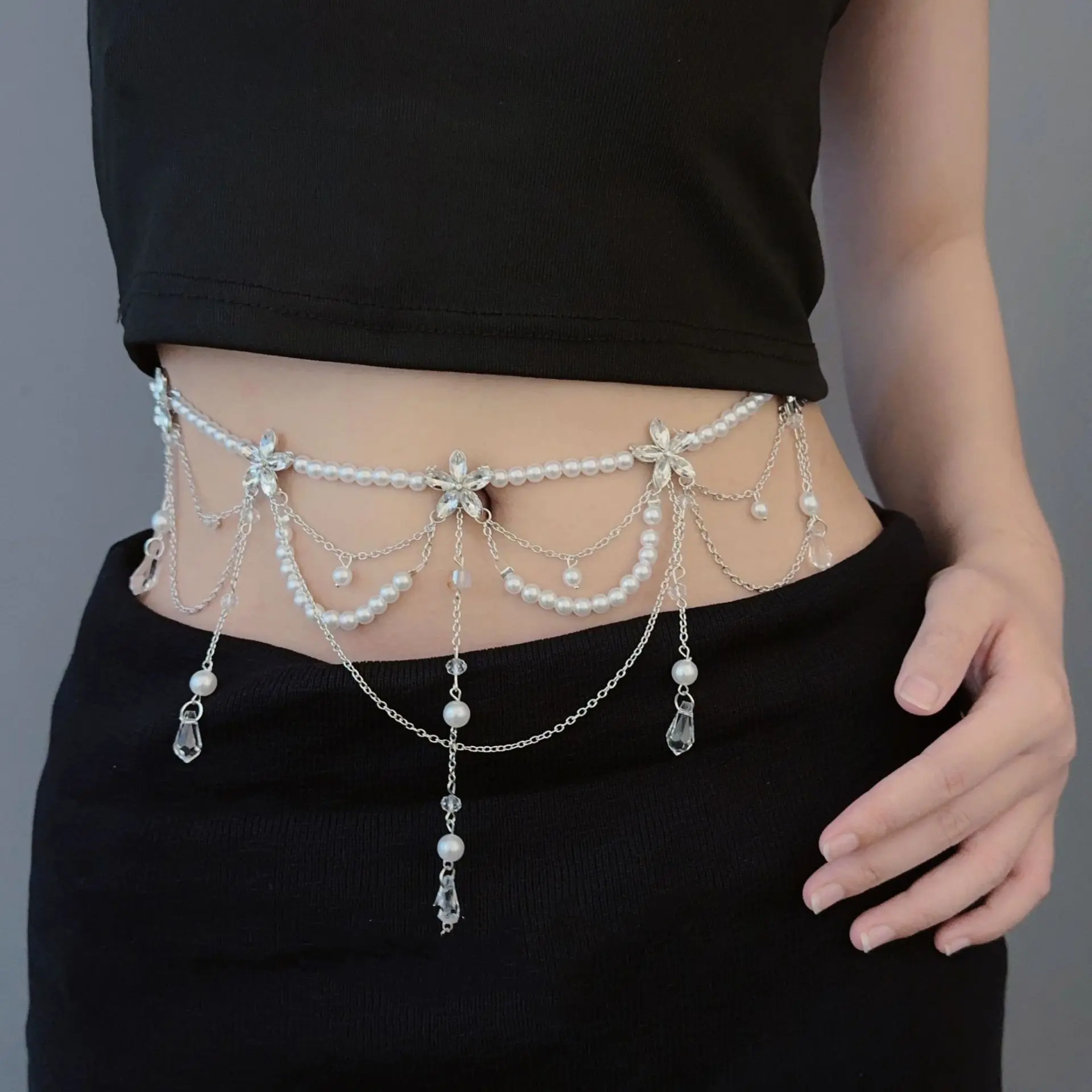 Fairy Tassel Waist Chain For Women Glitter Pearl Butterfly Pendant Belt Strap Dress Crop Top Bikini Sexy Waist Decorative Chain