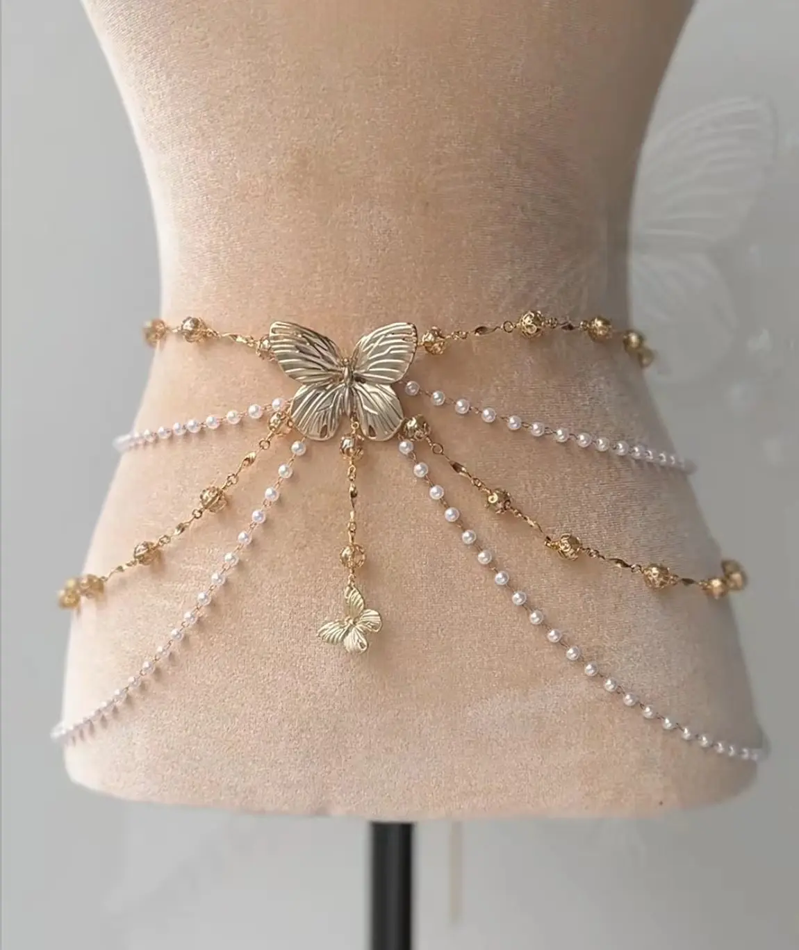 Fairy Tassel Waist Chain For Women Glitter Pearl Butterfly Pendant Belt Strap Dress Crop Top Bikini Sexy Waist Decorative Chain
