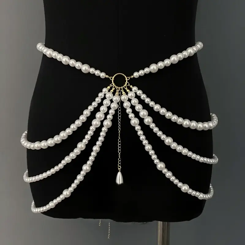 Fairy Tassel Waist Chain For Women Glitter Pearl Butterfly Pendant Belt Strap Dress Crop Top Bikini Sexy Waist Decorative Chain