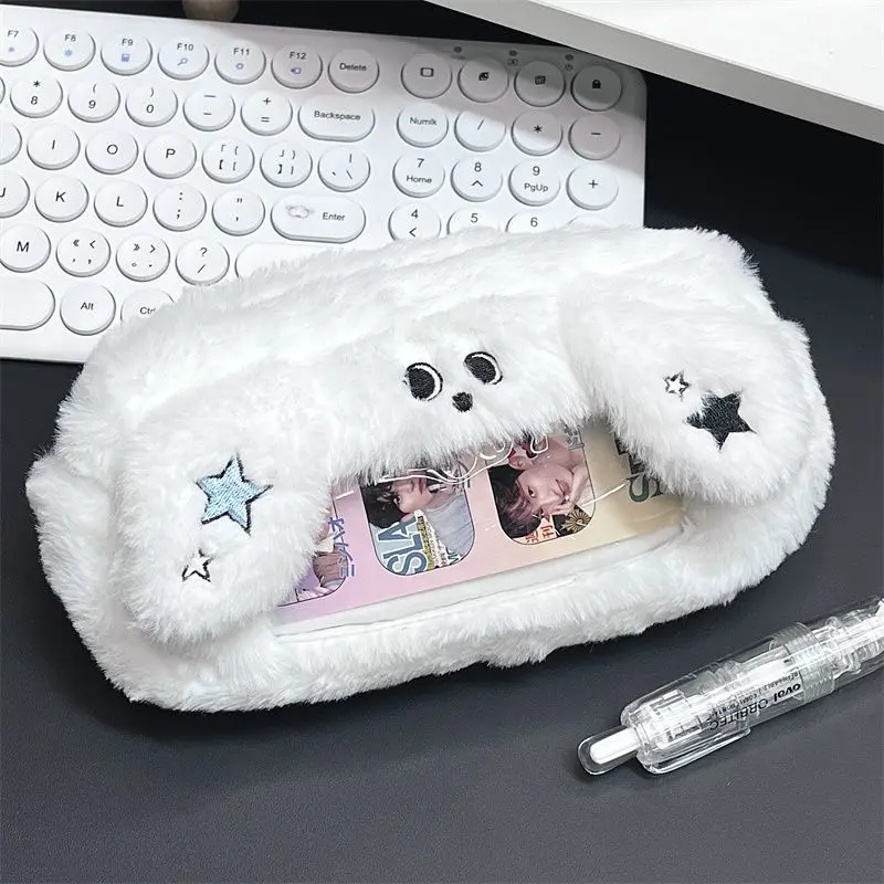 Large Capacity Pen Case Cute Fluffy Plush Cat Shape Pencil Bag With Visual Window Creative Kawaii Pencil Pouch For Office School