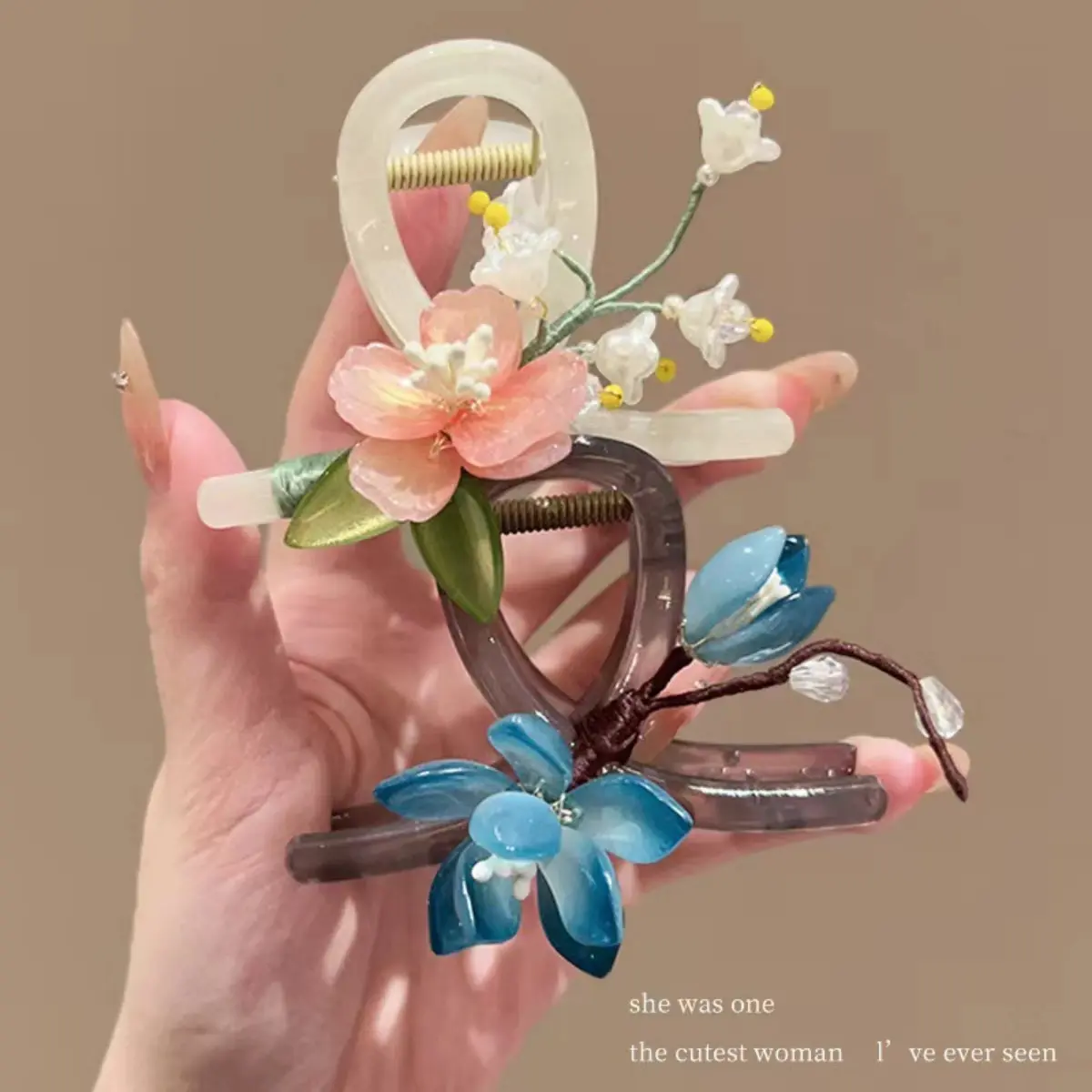 2025 New Flower Hair Claw For Women Elegant Chinese Style Magnolia Bamboo Leaf Peach Blossom Hair Clips Summer Beach Shark Claws