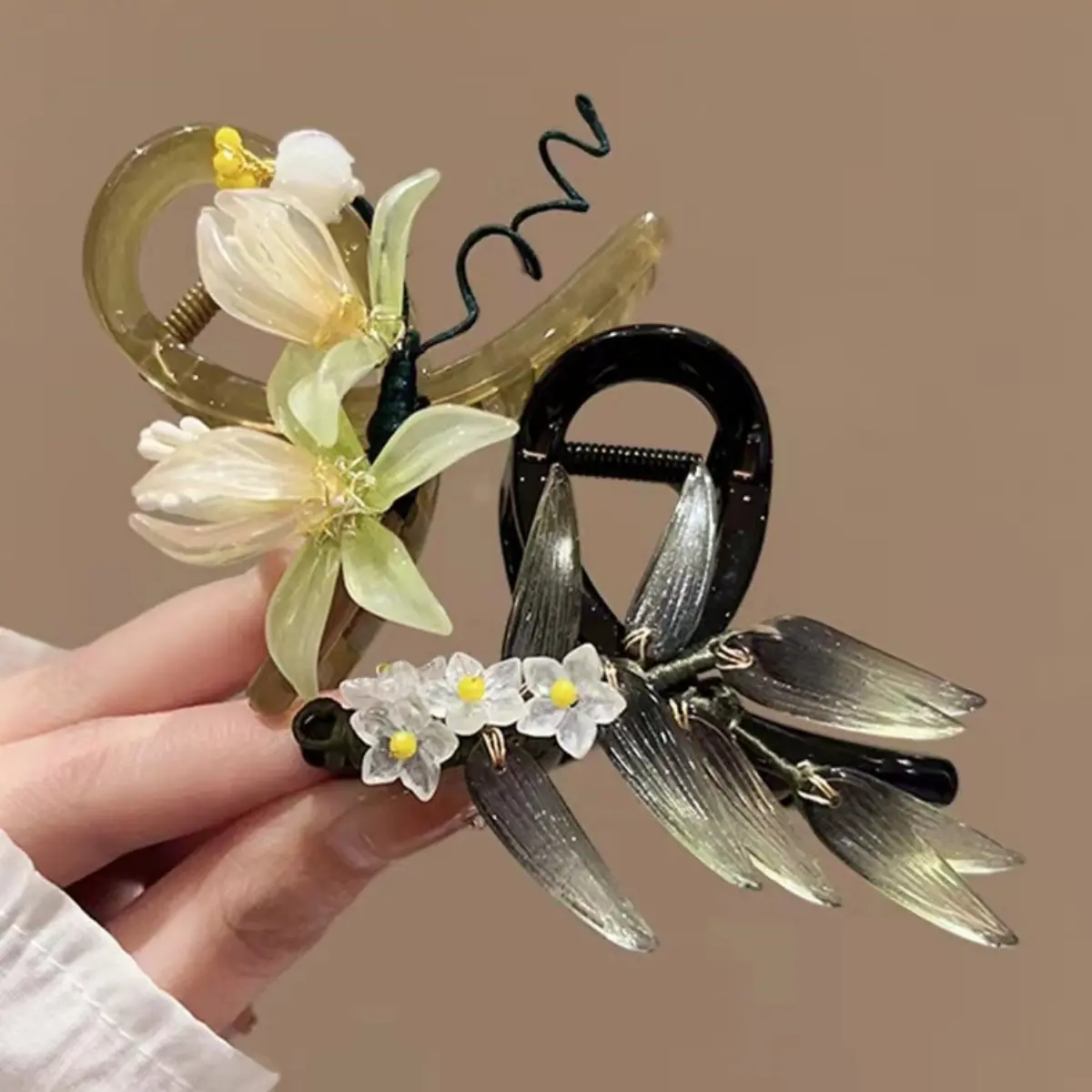2025 New Flower Hair Claw For Women Elegant Chinese Style Magnolia Bamboo Leaf Peach Blossom Hair Clips Summer Beach Shark Claws
