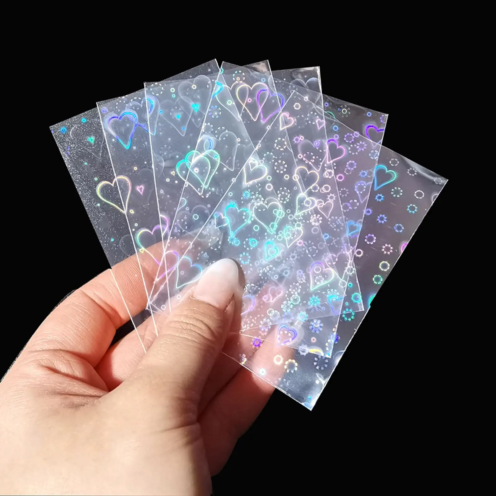 100pcs Card Storage Cover Kpop Popstar Small Card Protective Case Laser Heart Pattern PP Card Film 5.7x8.8cm Signed Photo Covers