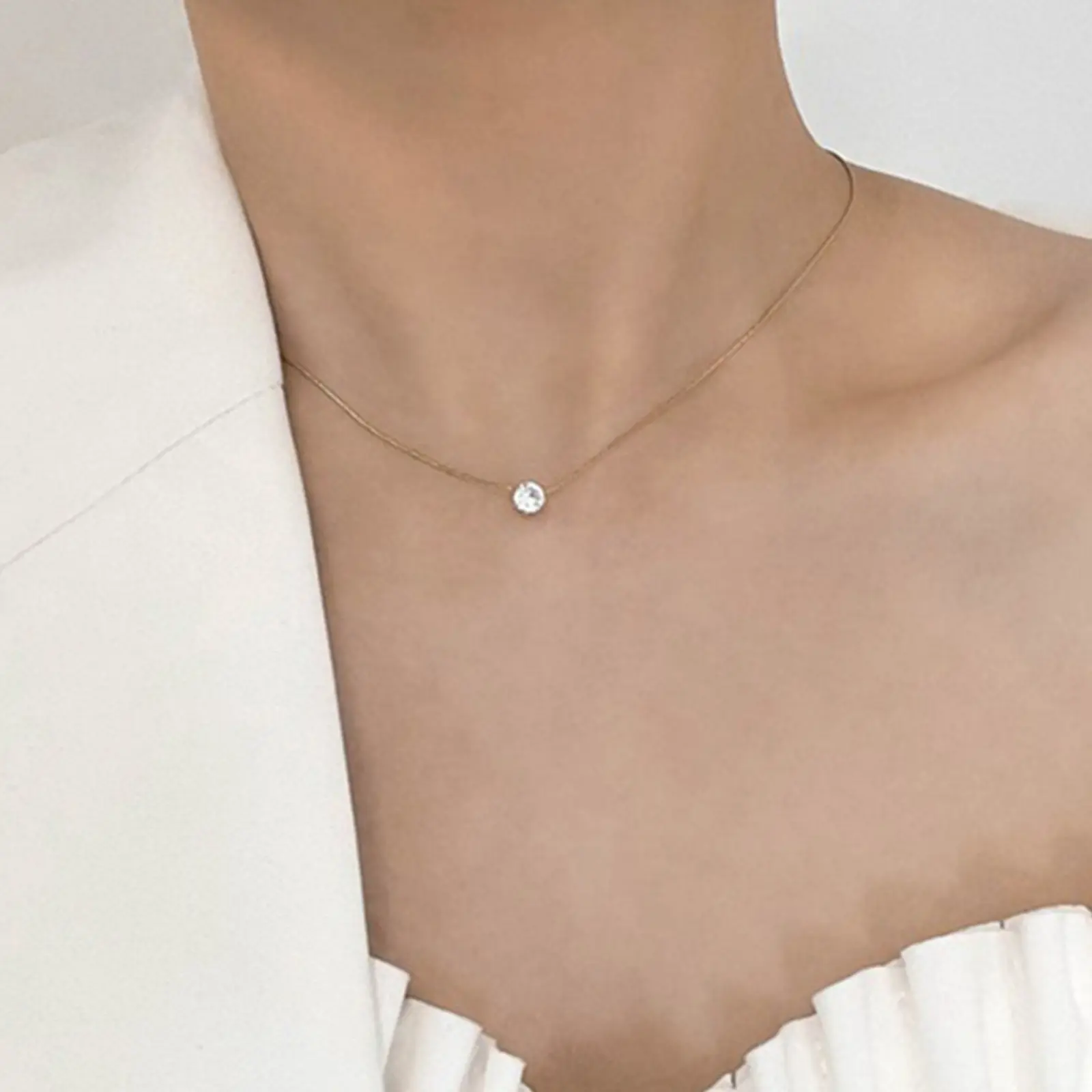 Simple Zircon Necklace For Women Compact Shiny Gemstone Collarbone Chain Light Luxury Girls Necklace Jewelry Neck Accessories