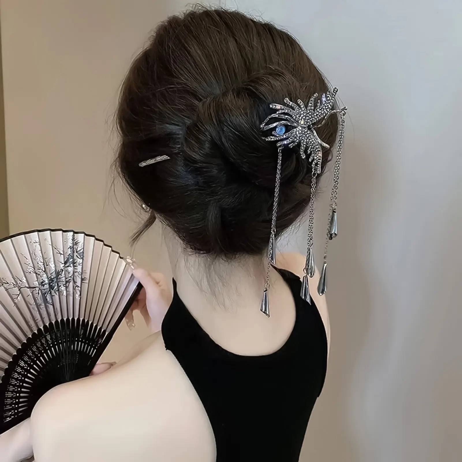 Neo-chinese Style Hairpin For Women Creative Butterfly Tassel Wind Chime Hair Stick Exquisite Rhinestone Hairpin Hair Accessory
