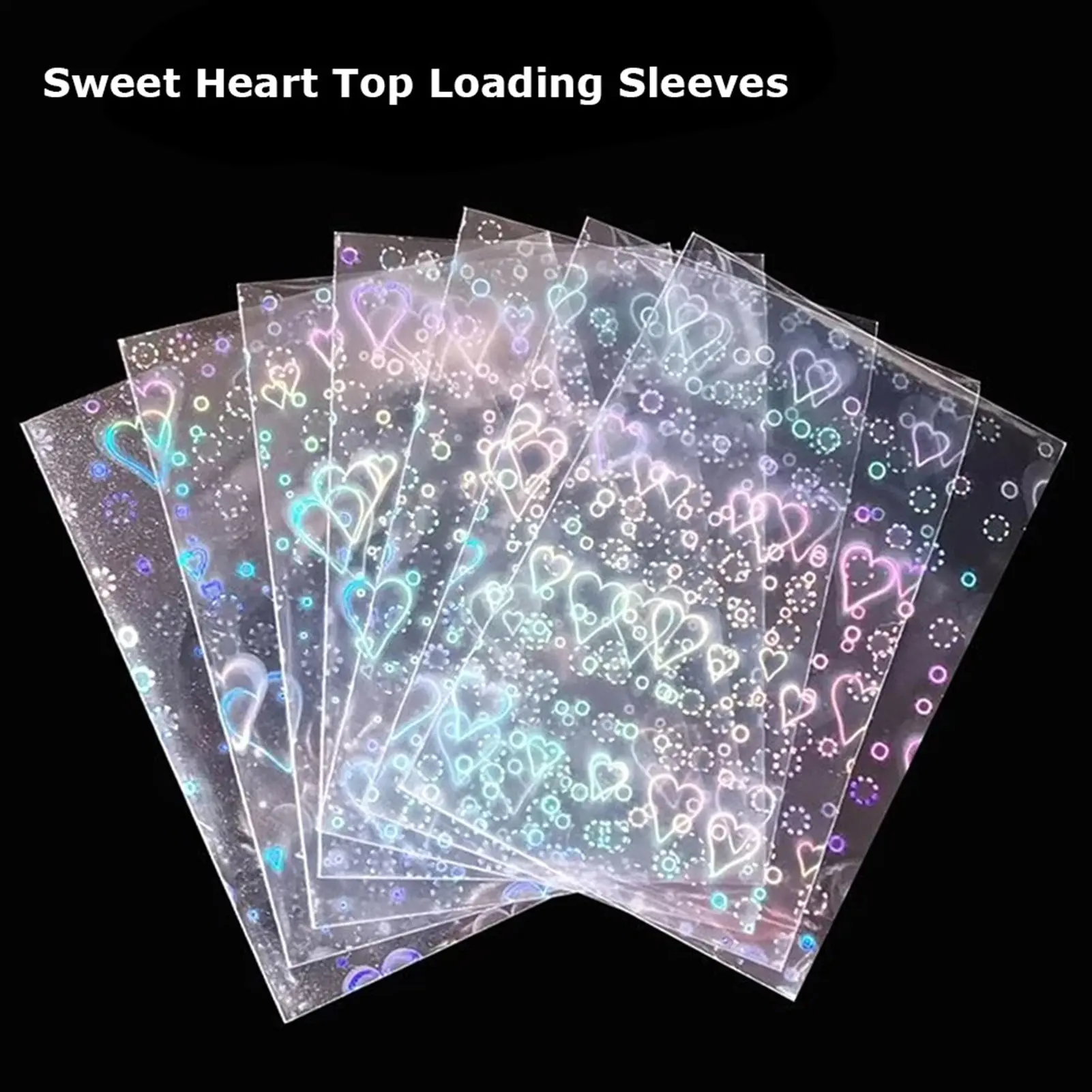 100pcs Card Storage Cover Kpop Popstar Small Card Protective Case Laser Heart Pattern PP Card Film 5.7x8.8cm Signed Photo Covers
