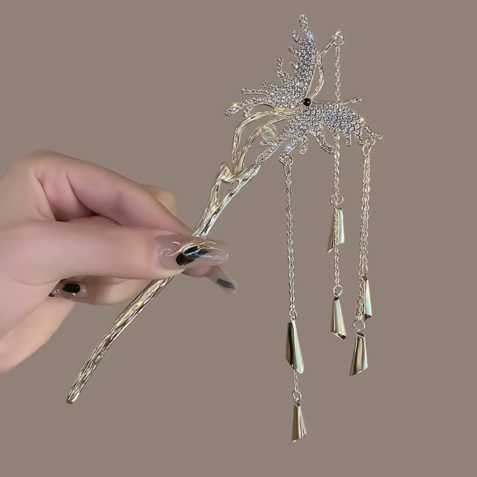 Neo-chinese Style Hairpin For Women Creative Butterfly Tassel Wind Chime Hair Stick Exquisite Rhinestone Hairpin Hair Accessory