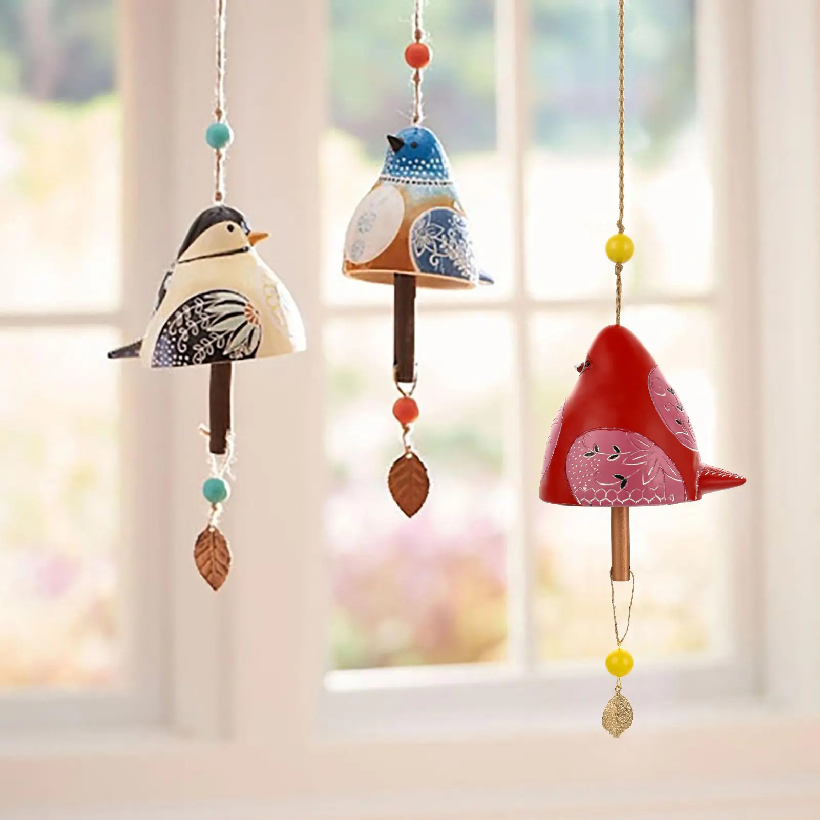 Japanese Wind Chime Exquisite Painted Resin Bird Pendant For Door Window Wall Cartoon Courtyard Wind Chime Garden Decor Props