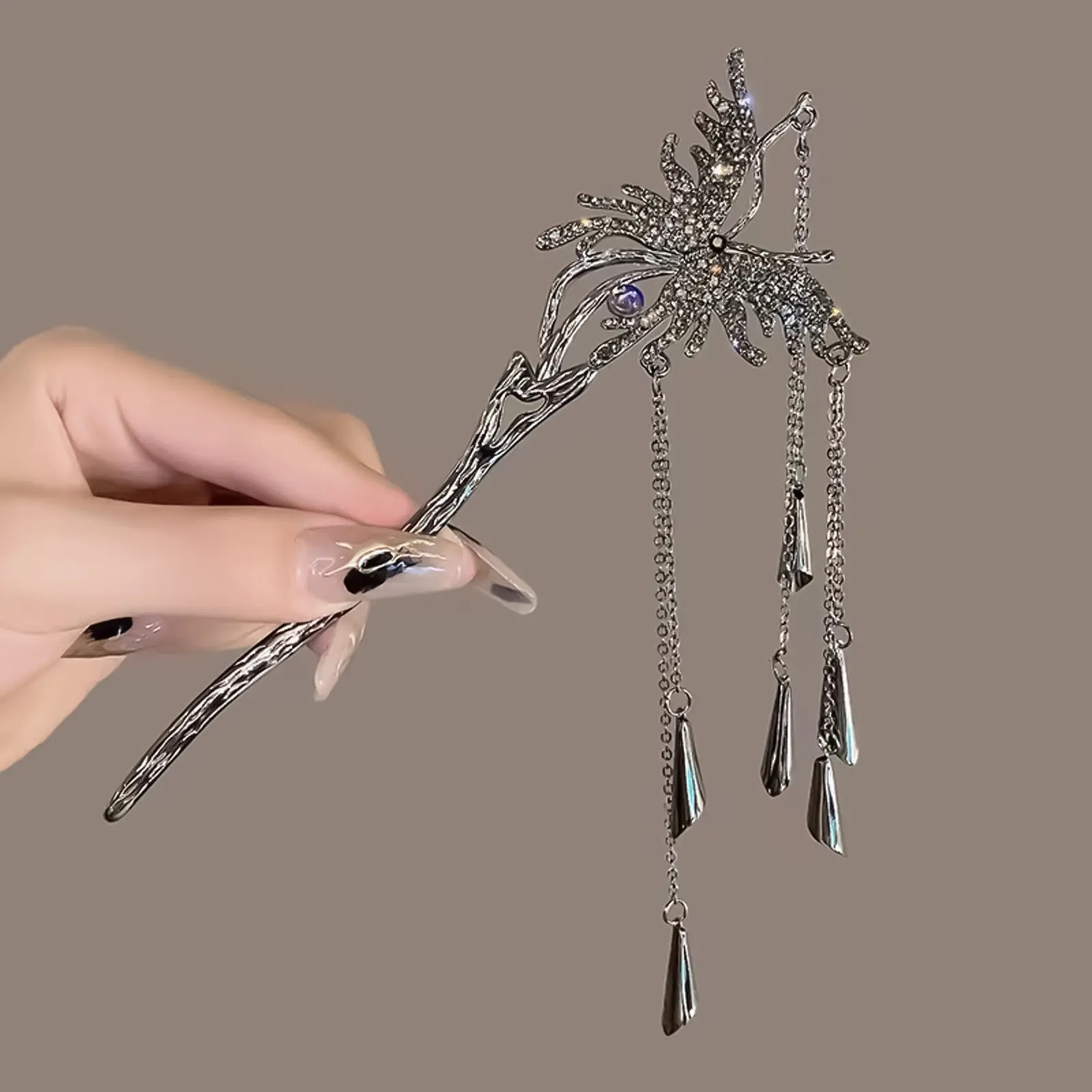 Neo-chinese Style Hairpin For Women Creative Butterfly Tassel Wind Chime Hair Stick Exquisite Rhinestone Hairpin Hair Accessory