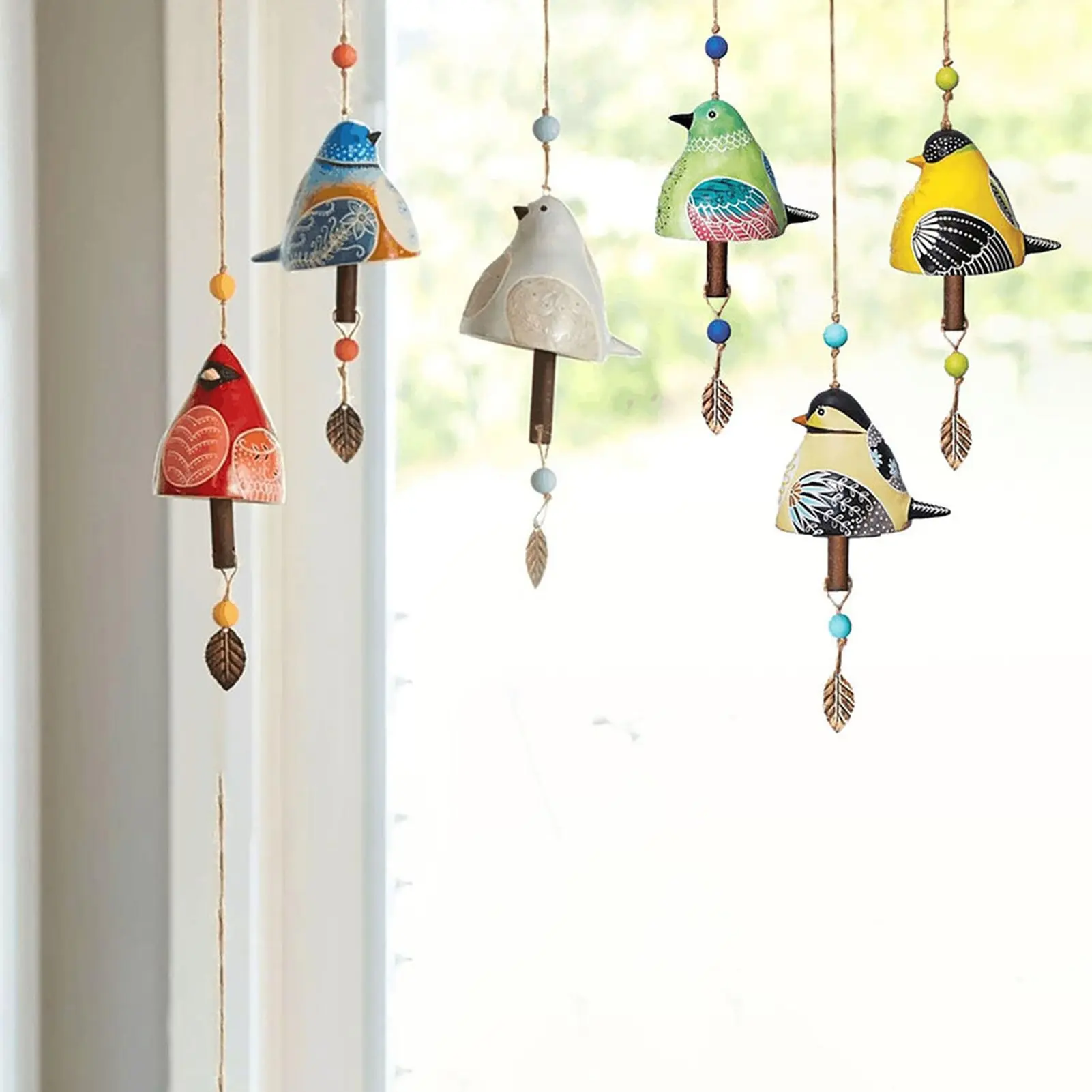 Japanese Wind Chime Exquisite Painted Resin Bird Pendant For Door Window Wall Cartoon Courtyard Wind Chime Garden Decor Props