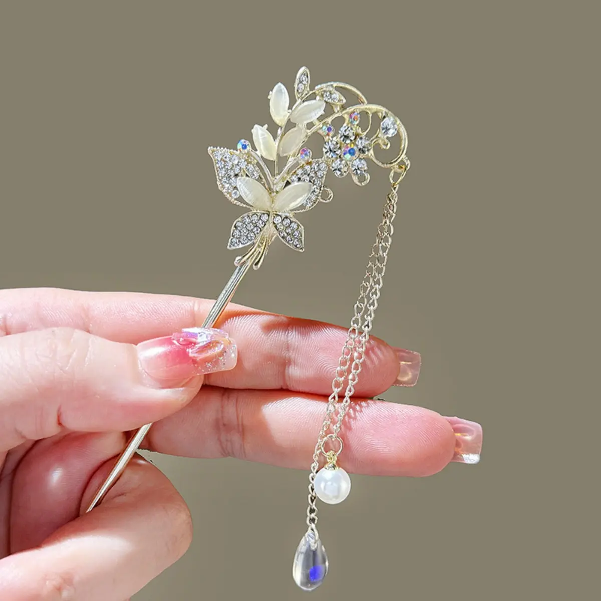 Light Luxury Women's Hairpin Glitter Rhinestone Flower Tassel Hair Stick Daily Life Travel Shopping Party Elegant Hair Accessory