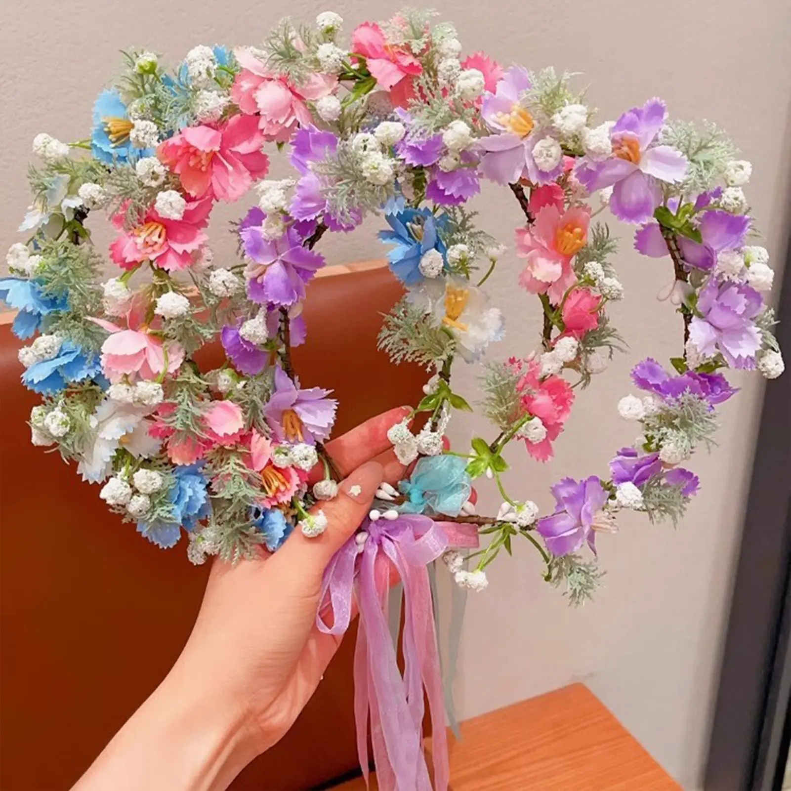 Bohemian Style Floral Wreath Headpiece For Women Elegant Handmade Flower Headband Portable Beach Travel Garden Photography Props