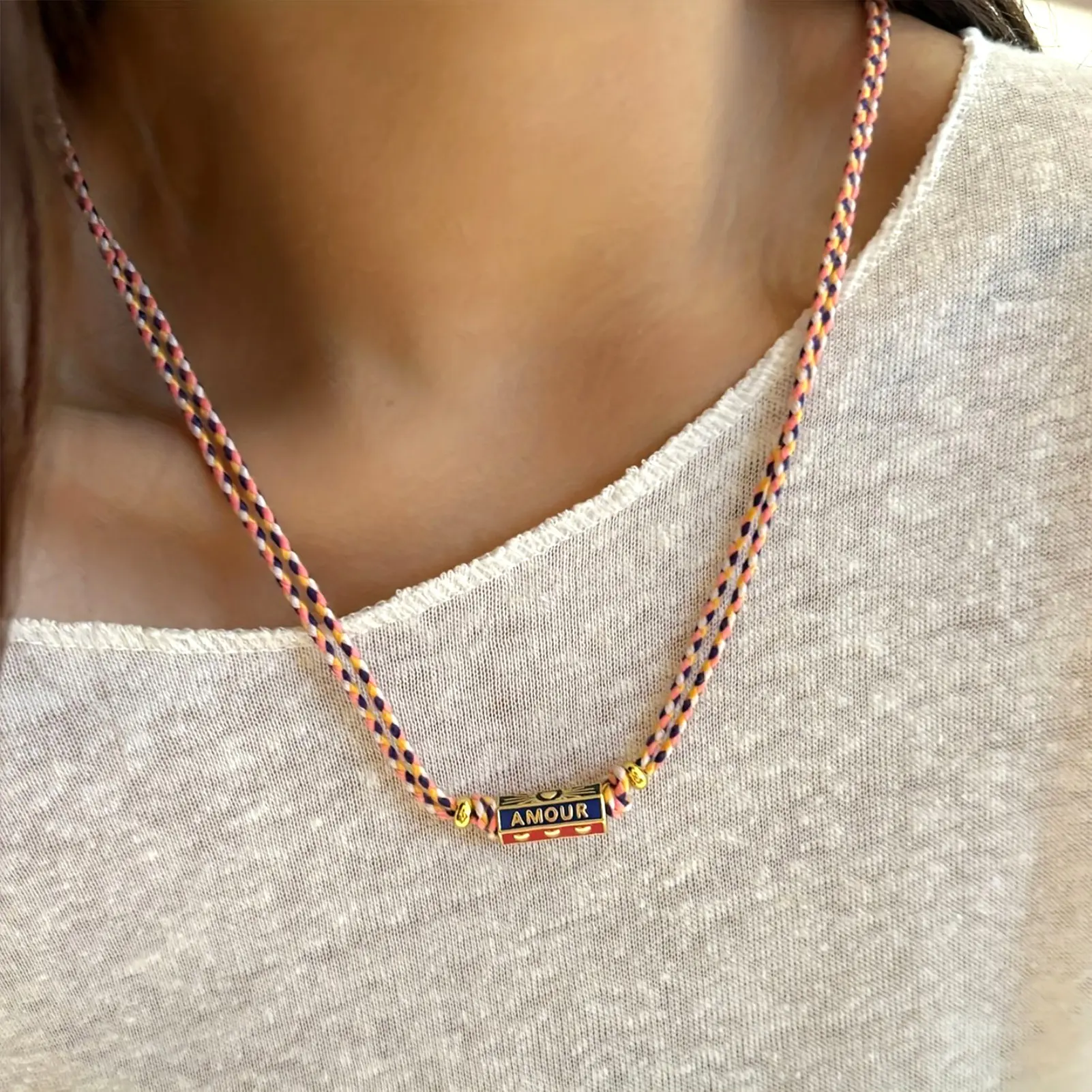 Bohemian Style Colored Rope Necklace For Women Simple Retro Love Colored Couple Necklace Trendy Neck Ornament Neck Chain