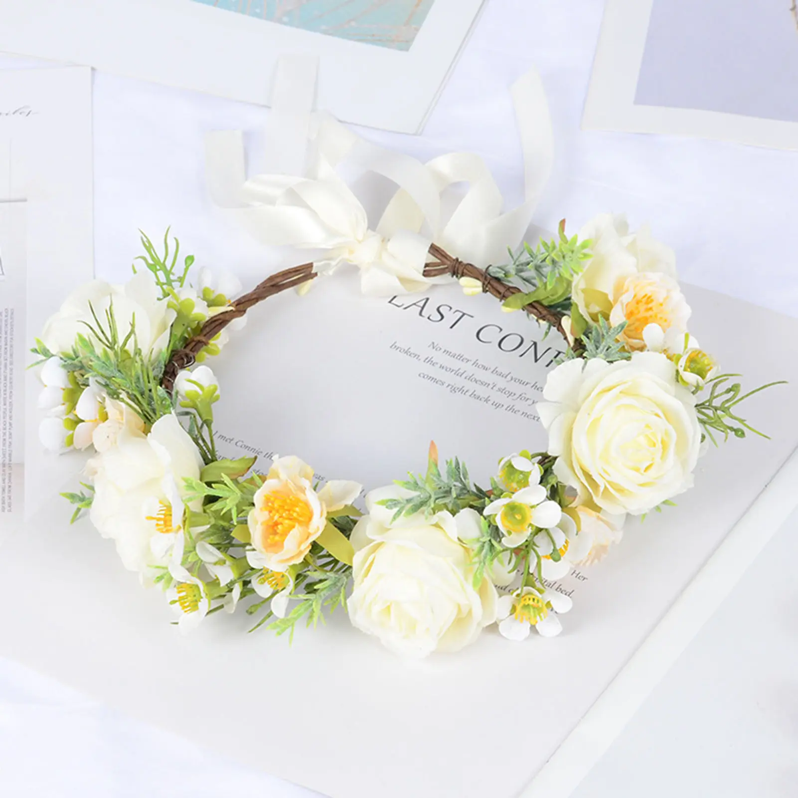 Bohemian Style Floral Wreath Headpiece For Women Elegant Handmade Flower Headband Portable Beach Travel Garden Photography Props