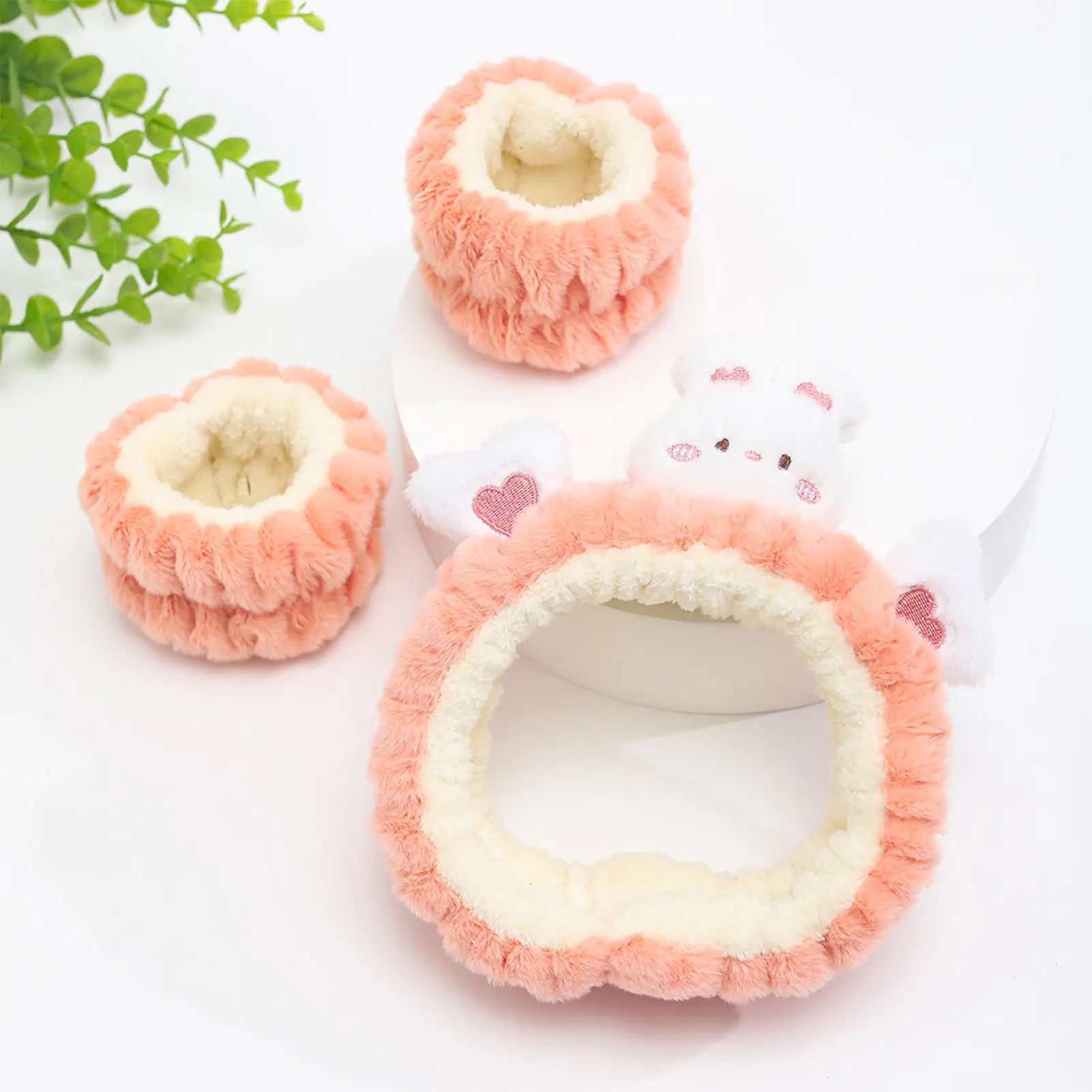 3pcs/set Cartoon Hair Band Cute Plush Bear Frog Panda Design Face Washing Headband Wristband Kit Girls Soft Comfortable Hairband