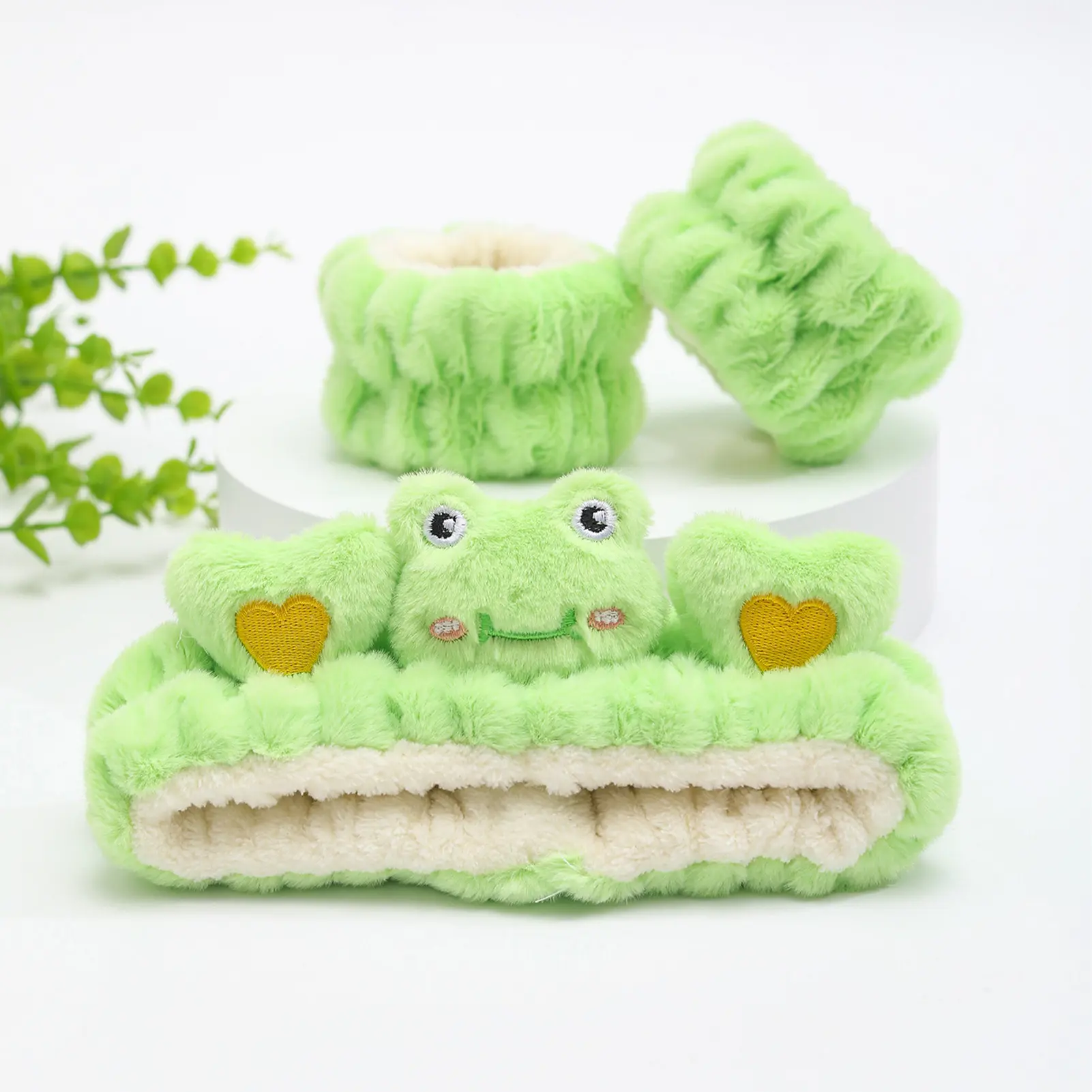 3pcs/set Cartoon Hair Band Cute Plush Bear Frog Panda Design Face Washing Headband Wristband Kit Girls Soft Comfortable Hairband