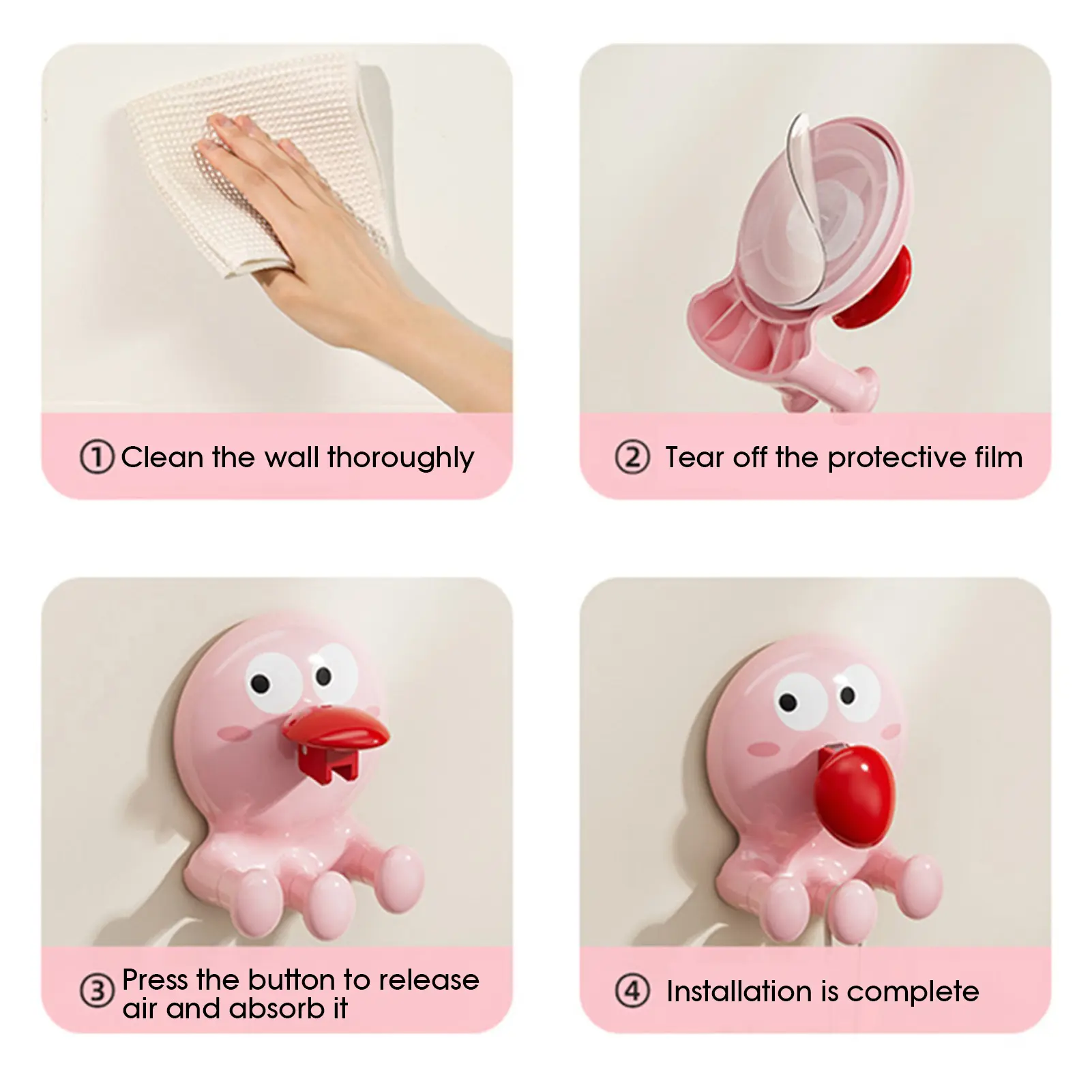 Bathroom Suction Cup Hook Cartoon Octopus Storage Hook For Towels Shower Caps Toiletries Multifunction Home Storage Hook 1pc