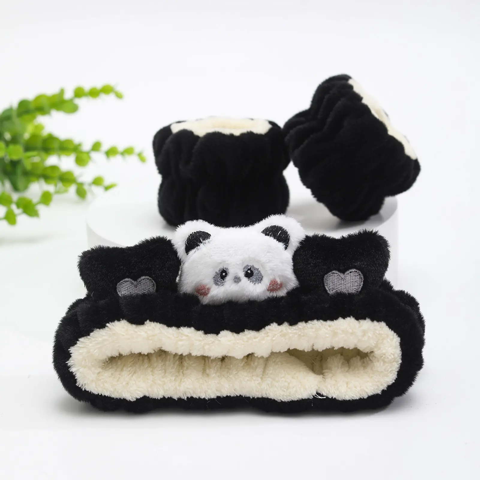 3pcs/set Cartoon Hair Band Cute Plush Bear Frog Panda Design Face Washing Headband Wristband Kit Girls Soft Comfortable Hairband