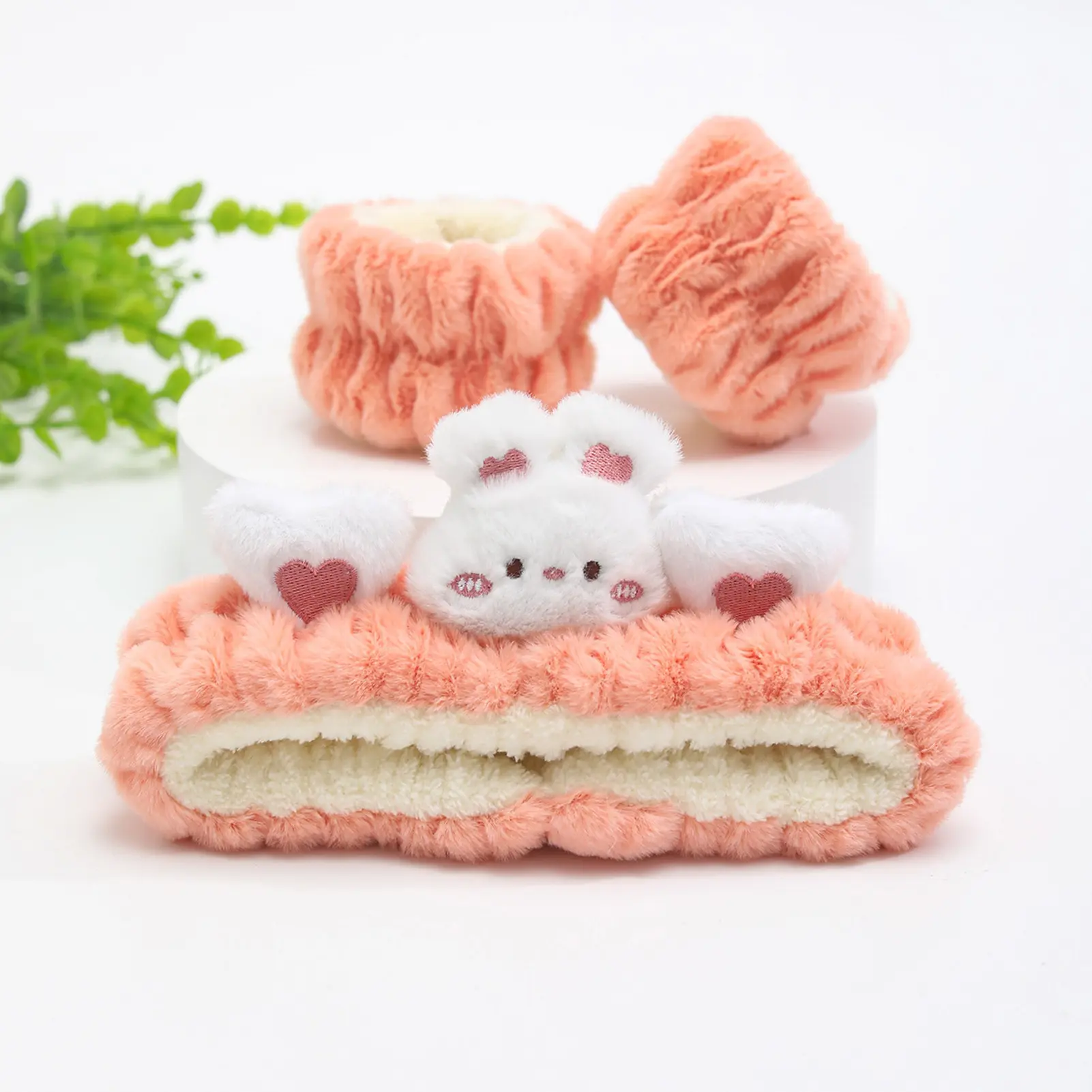 3pcs/set Cartoon Hair Band Cute Plush Bear Frog Panda Design Face Washing Headband Wristband Kit Girls Soft Comfortable Hairband