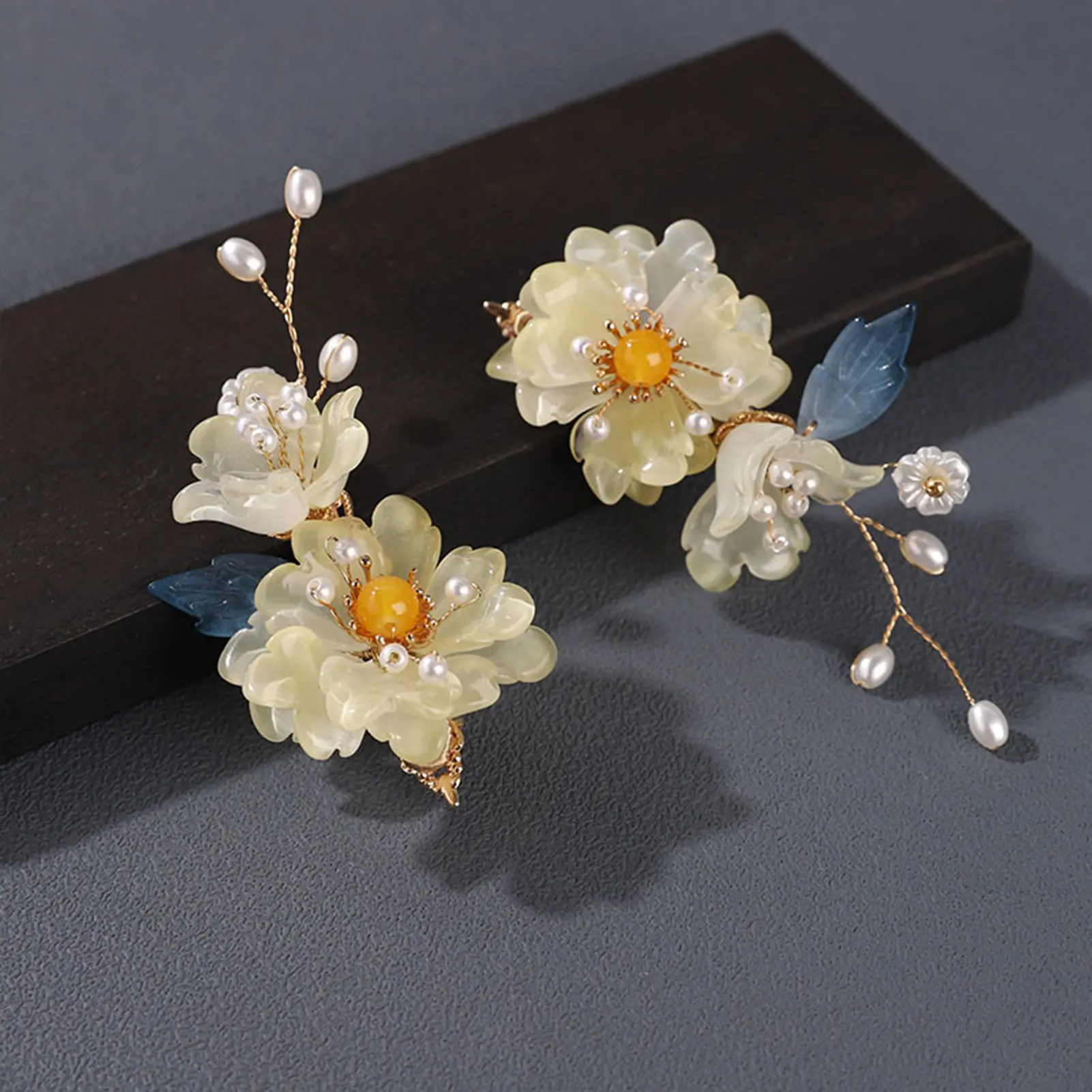2pcs Chinese Style Hair Clip Classical Elegant Glass Flower Hair Clip For Women Fairy Hanfu Hair Accessories Exquisite Barrettes