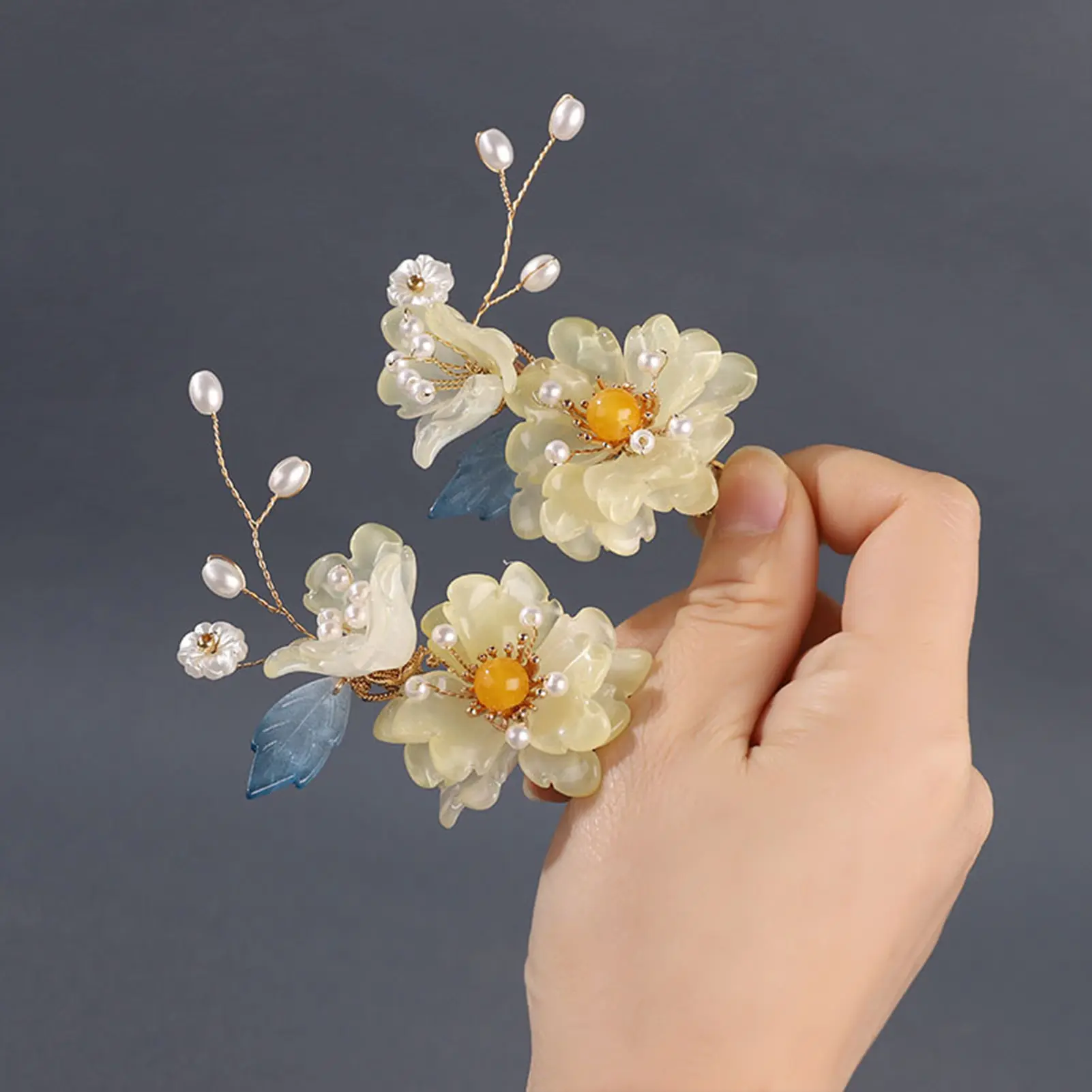 2pcs Chinese Style Hair Clip Classical Elegant Glass Flower Hair Clip For Women Fairy Hanfu Hair Accessories Exquisite Barrettes