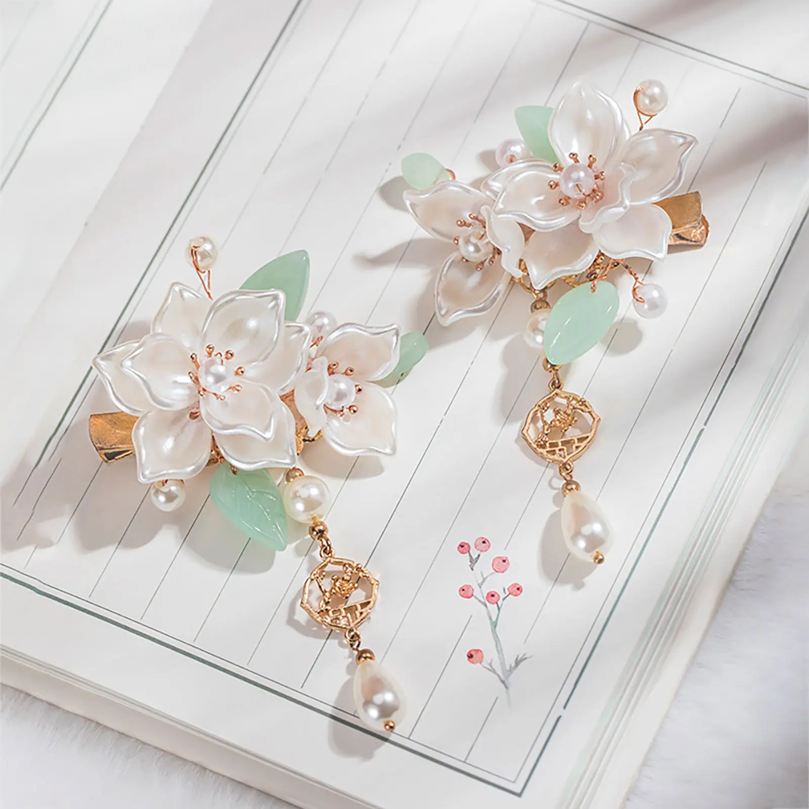 Vintage Camellia Hair Clip Elegant Chinese Style Flower Tassel Hairpin Metal Pearl Jewelry Hair Accessories Girls Hair Clips