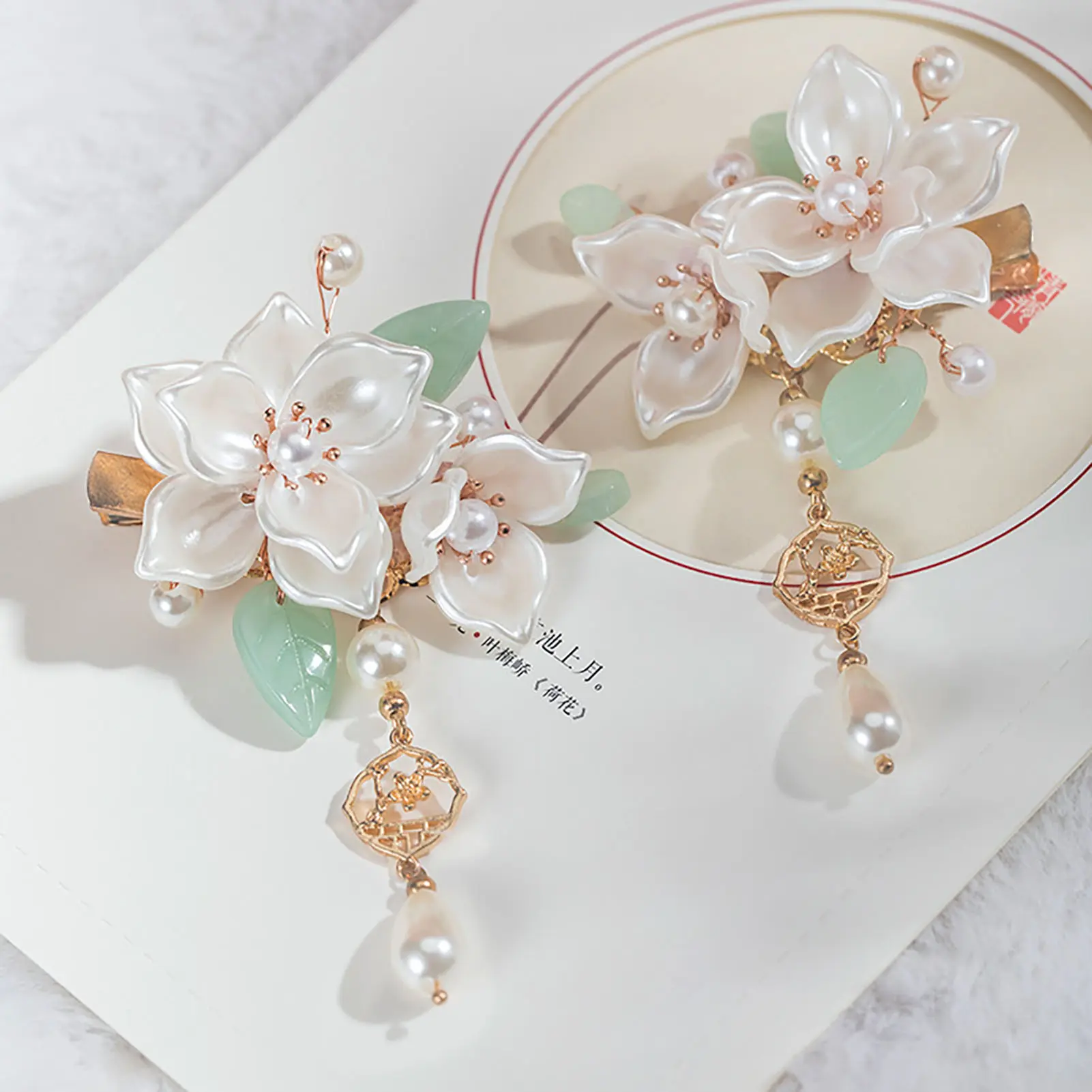 Vintage Camellia Hair Clip Elegant Chinese Style Flower Tassel Hairpin Metal Pearl Jewelry Hair Accessories Girls Hair Clips
