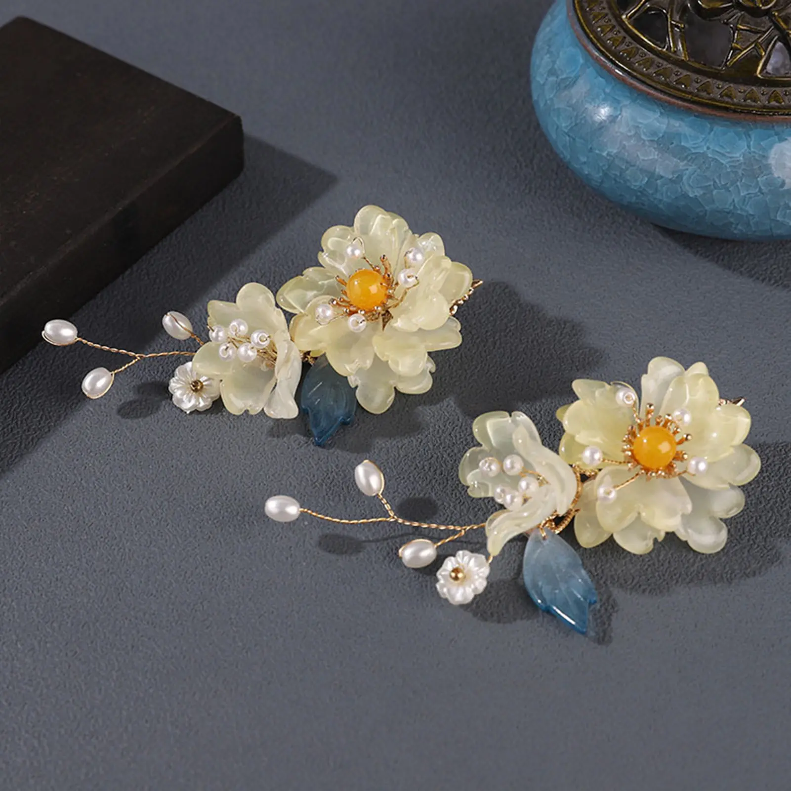 2pcs Chinese Style Hair Clip Classical Elegant Glass Flower Hair Clip For Women Fairy Hanfu Hair Accessories Exquisite Barrettes