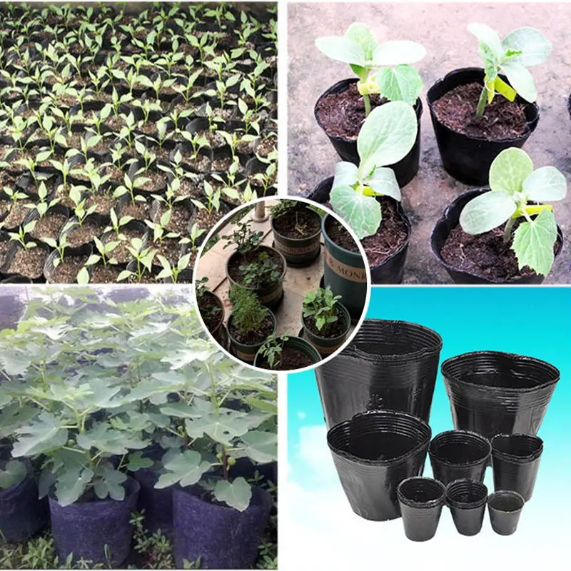 100pcs Nursery Pot Spring Seed Germination Flowerpot Thickened Black Plastic Seedling Pot Nutritional Bowl Gardening Accessory