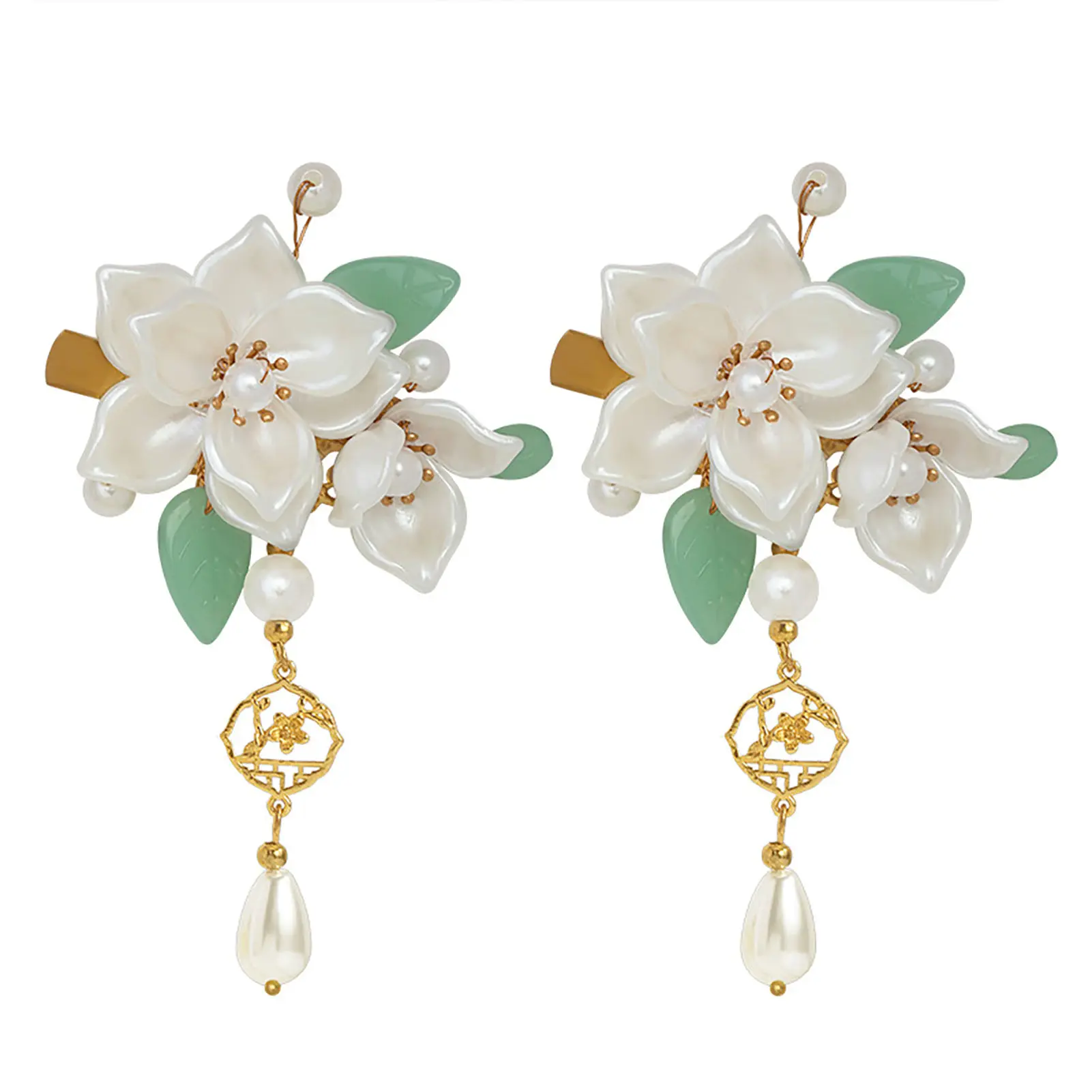 Vintage Camellia Hair Clip Elegant Chinese Style Flower Tassel Hairpin Metal Pearl Jewelry Hair Accessories Girls Hair Clips