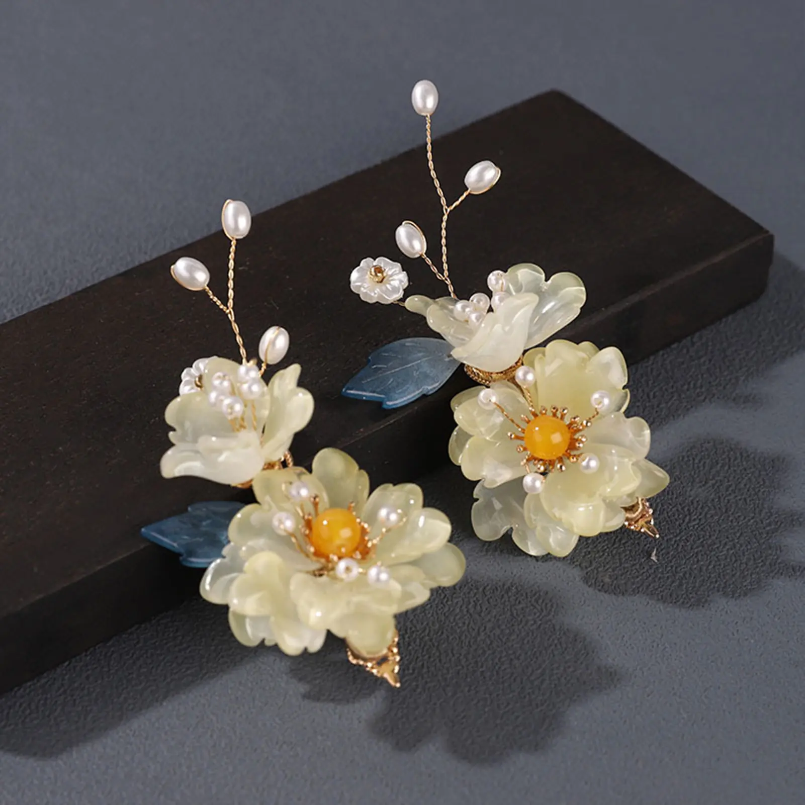 2pcs Chinese Style Hair Clip Classical Elegant Glass Flower Hair Clip For Women Fairy Hanfu Hair Accessories Exquisite Barrettes