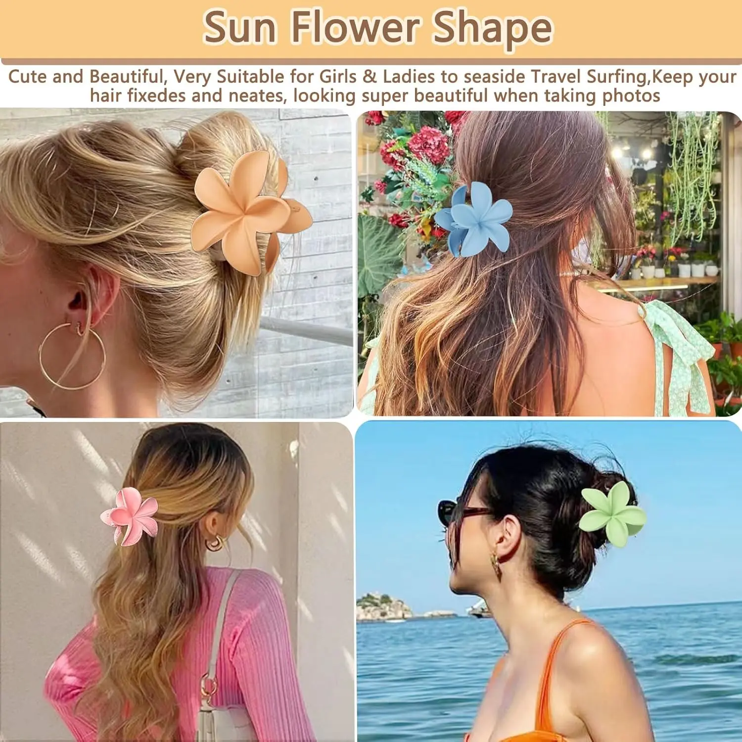 Matte Gradient Flower Hair Clip Girls Elegant Sweety Floral Hair Claws Shopping Travel Headwear Accessories Beach Hair Clips